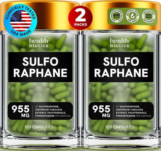 Organic Sulforaphane Supplement with Broccoli Sprouts, Seeds, and Florets - 240 Glucosinolate Pills for Kids and Adults - 2 Pack