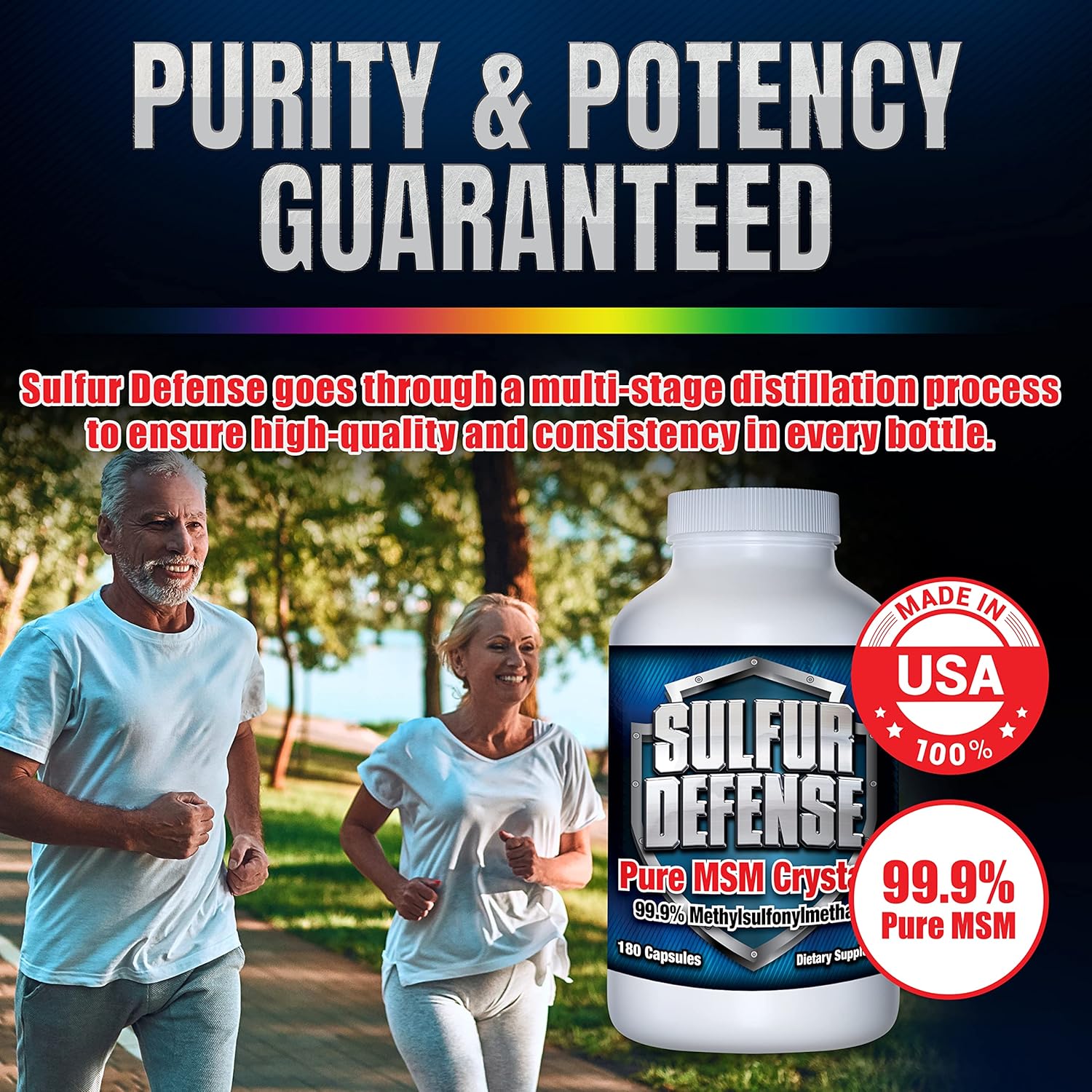 Organic Sulfur Defense Opti-MSM 99.9% Pure Capsules for Immune Support & Joint Health, 180 caps, Made in USA