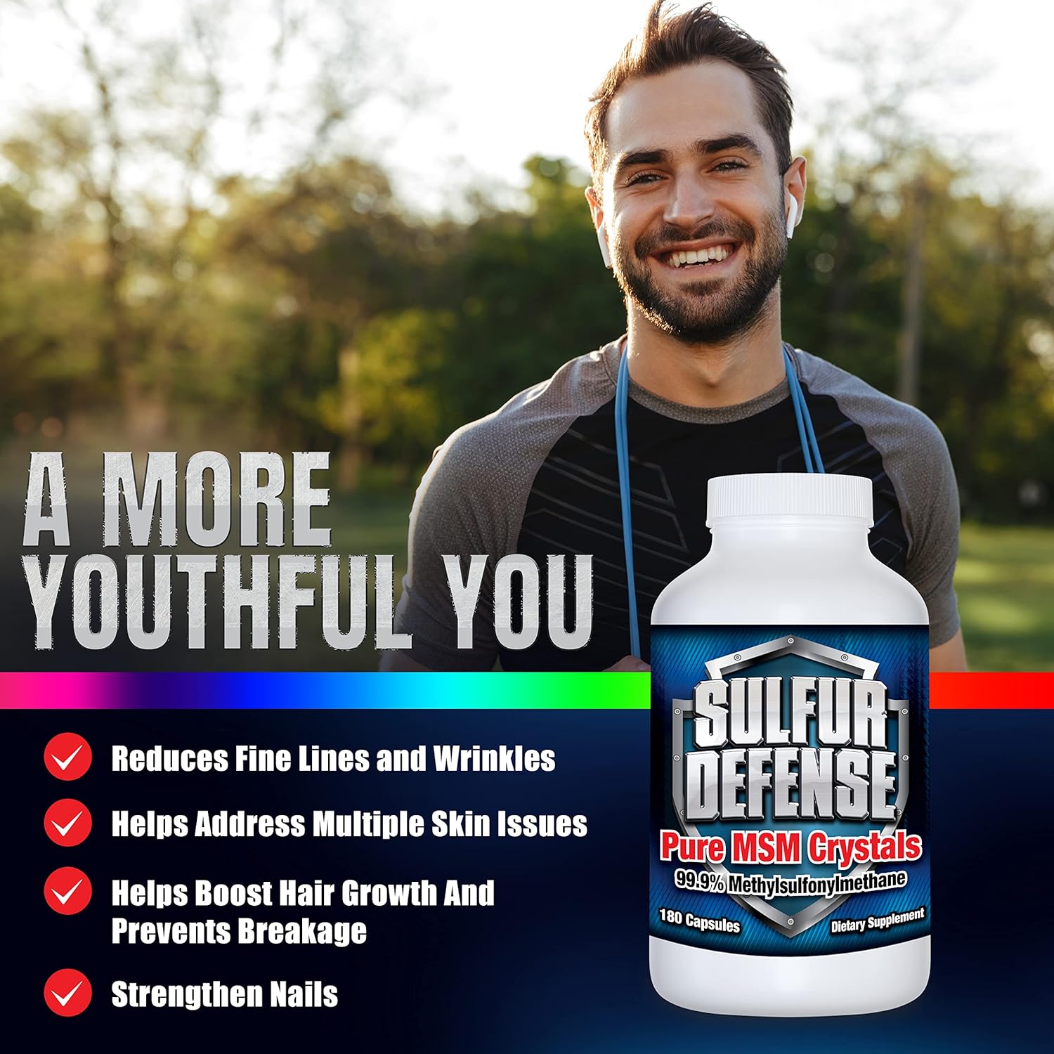 Organic Sulfur Defense Opti-MSM 99.9% Pure Capsules for Immune Support & Joint Health, 180 caps, Made in USA