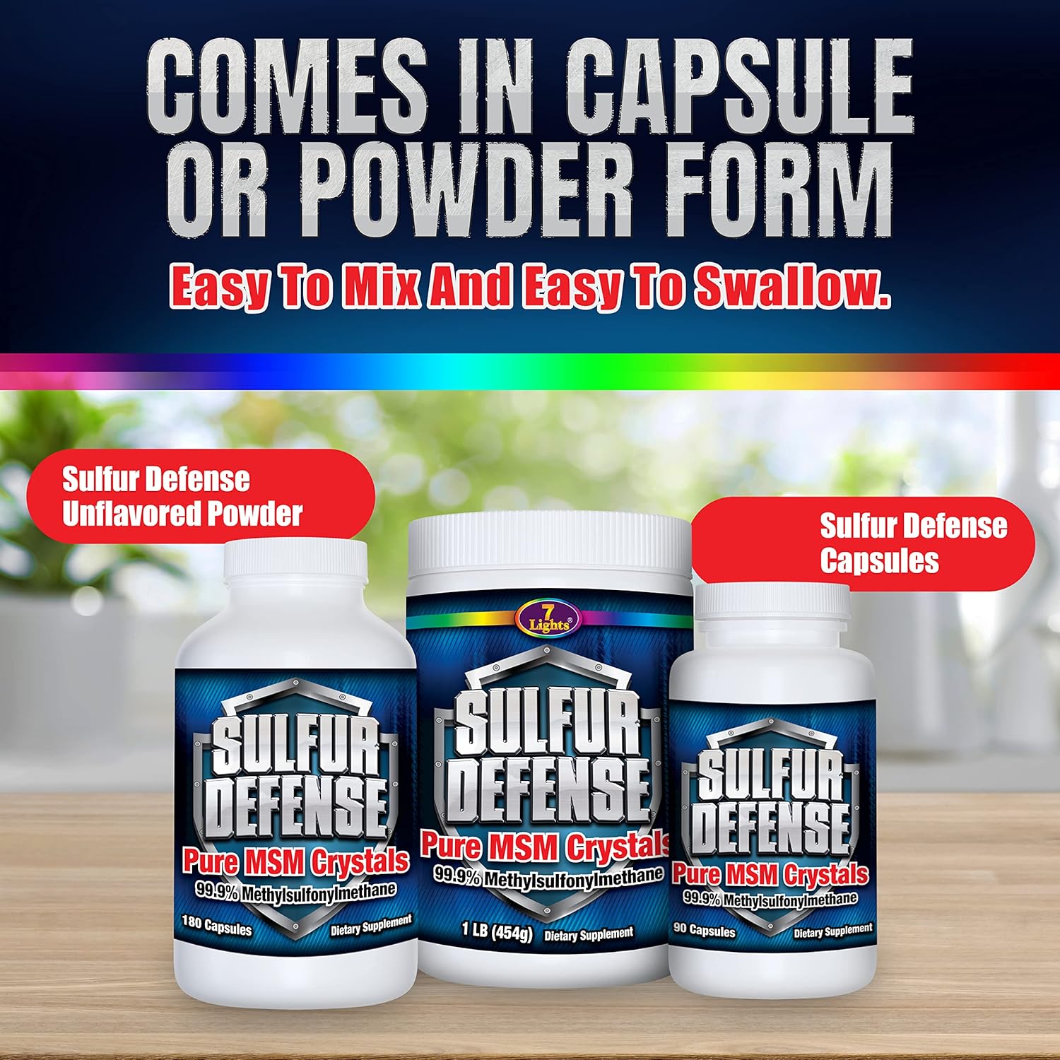 Organic Sulfur Defense Opti-MSM 99.9% Pure Capsules for Immune Support & Joint Health, 180 caps, Made in USA