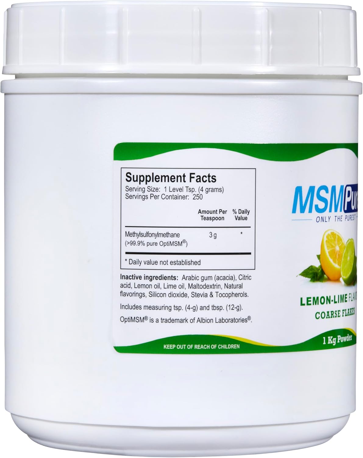 Organic Sulfur MSM Powder Flakes with Lemon Lime Flavor - Joint, Skin, Hair & Nail Support - 2.2 lb Crystals - Made in USA
