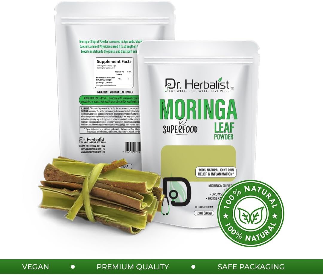 Organic Sun Dried Moringa Leaf Powder (7.05oz/200g) - Raw Herbal Superfood with Antioxidants for Natural Energy Boost and Wellness