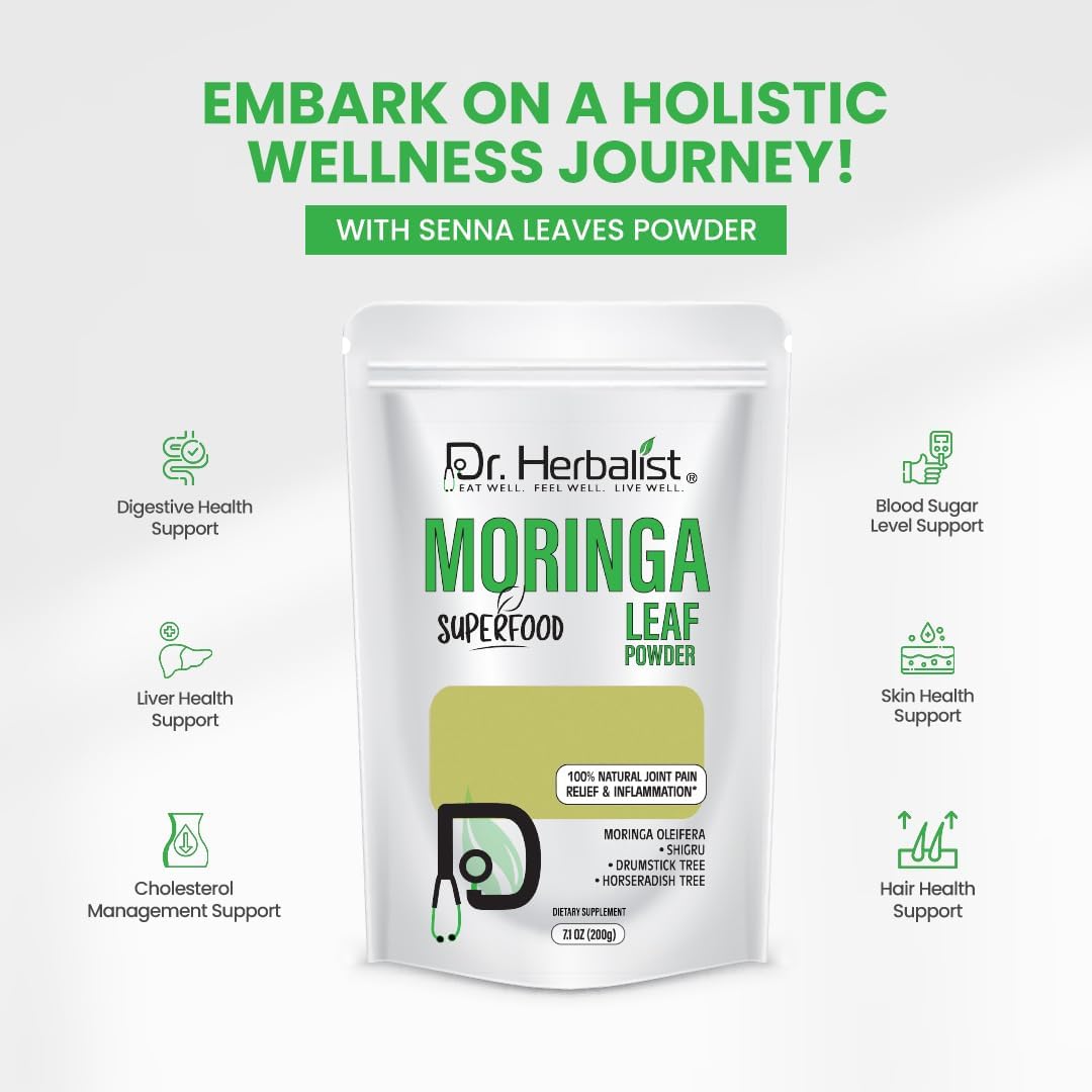 Organic Sun Dried Moringa Leaf Powder (7.05oz/200g) - Raw Herbal Superfood with Antioxidants for Natural Energy Boost and Wellness