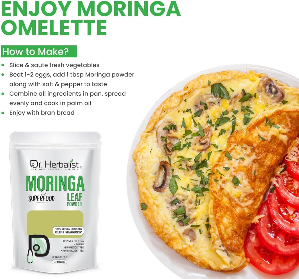 Organic Sun Dried Moringa Leaf Powder (7.05oz/200g) - Raw Herbal Superfood with Antioxidants for Natural Energy Boost and Wellness