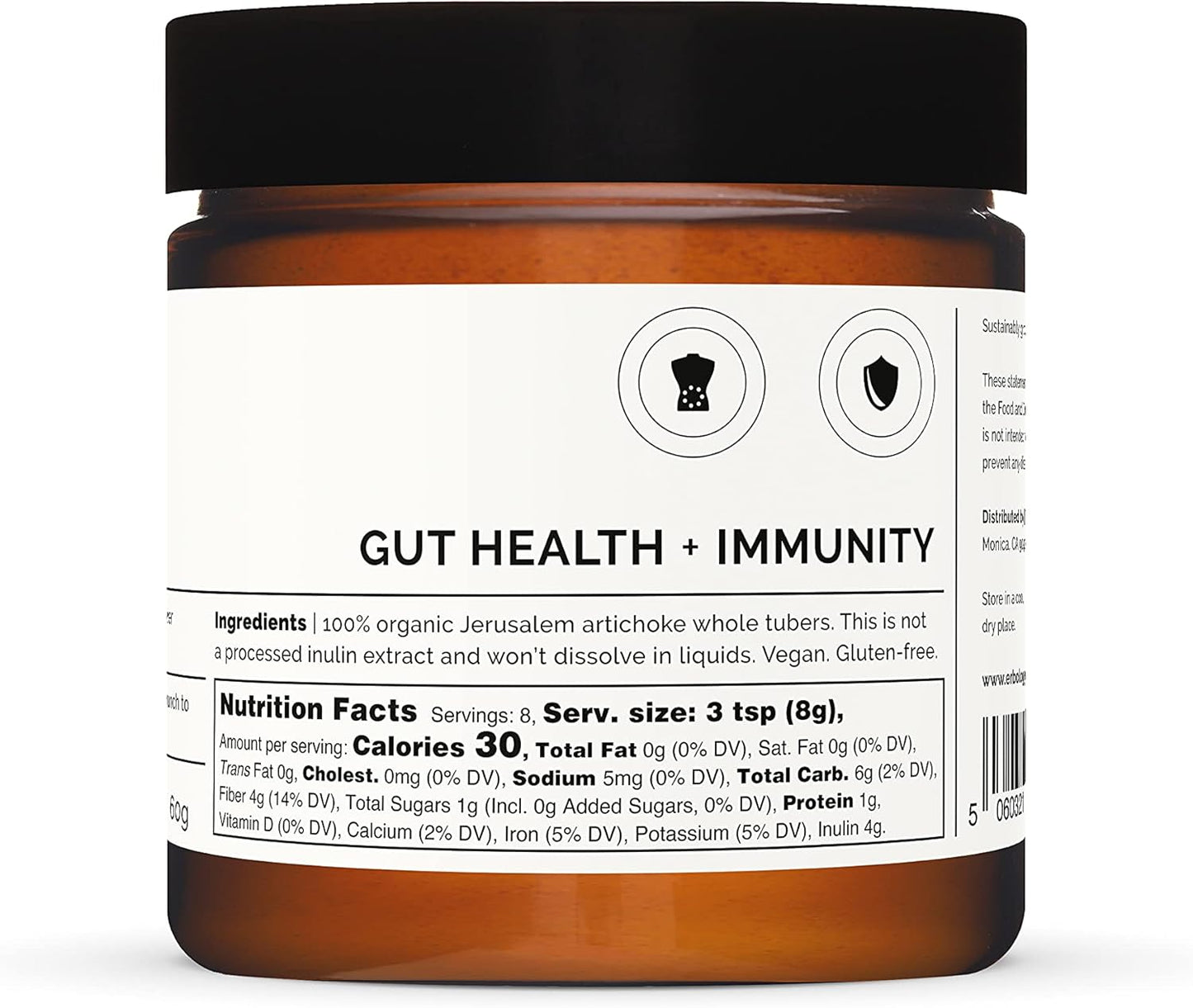 Organic Sunchoke Powder - 2.1 oz - 30 Servings - High Prebiotic Inulin Fiber - Gut Health Support - Diverse Microbiome - Vegan, Gluten-Free, GMO-Free