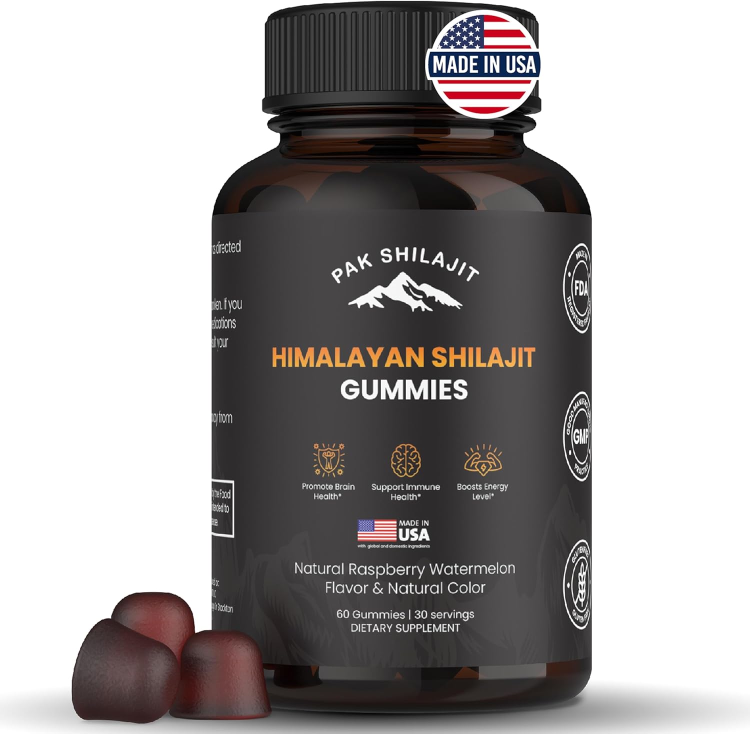 Organic Sundried Himalayan Shilajit Gummies with 85+ Trace Minerals for Energy and Immunity - Sugar-Free 60 Count