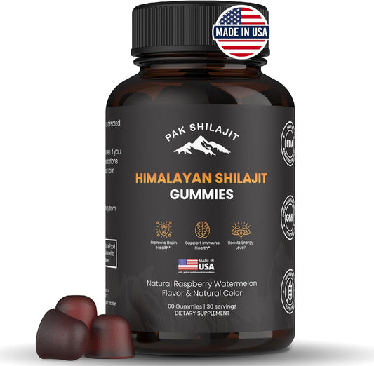 Organic Sundried Himalayan Shilajit Gummies with 85+ Trace Minerals for Energy and Immunity - Sugar-Free 60 Count