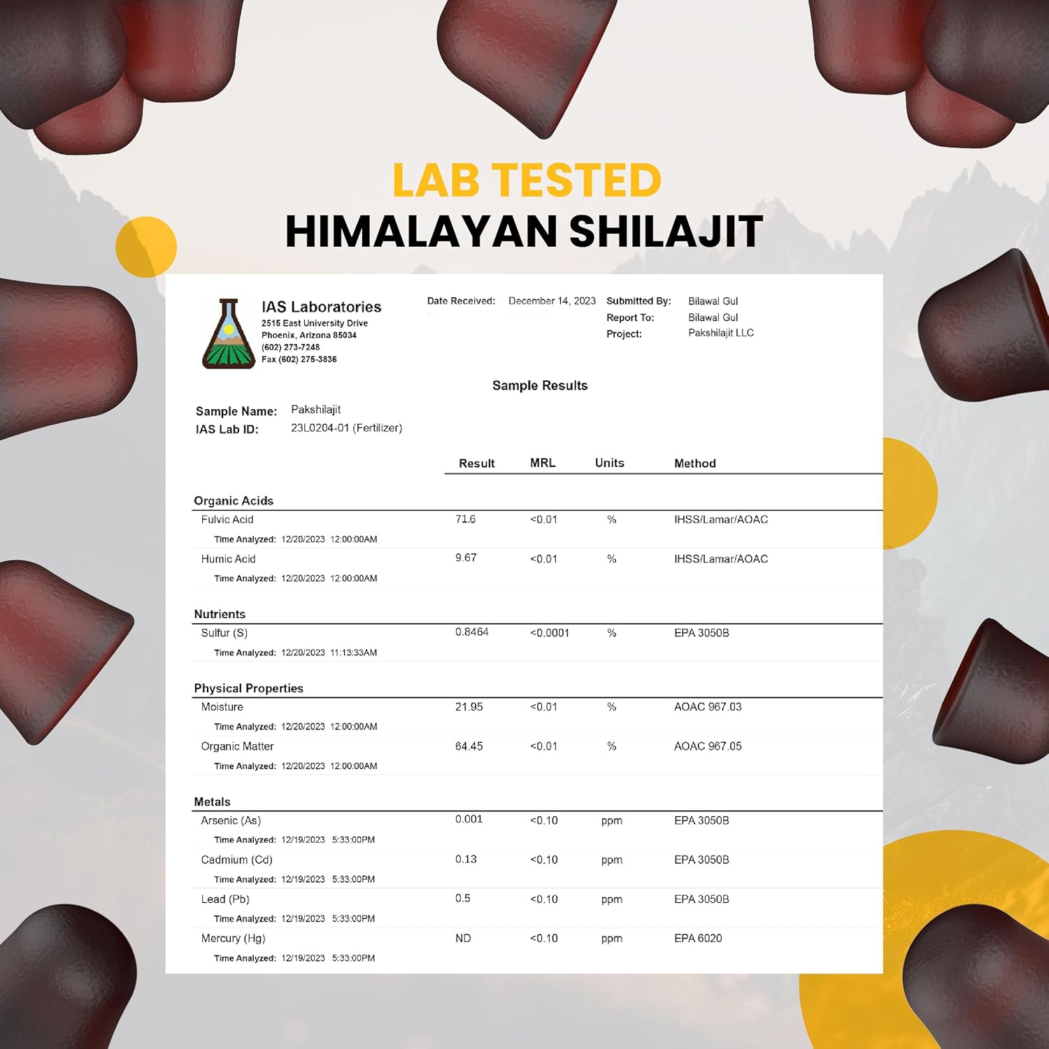 Organic Sundried Himalayan Shilajit Gummies with 85+ Trace Minerals for Energy and Immunity - Sugar-Free 60 Count