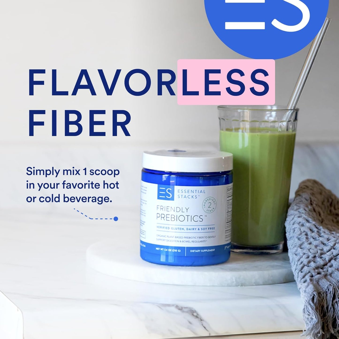 Organic Sunfiber Prebiotic Fiber Powder Blend - Non-GMO, Gluten Free & Unflavored Soluble Fiber Supplement - 7.4 oz