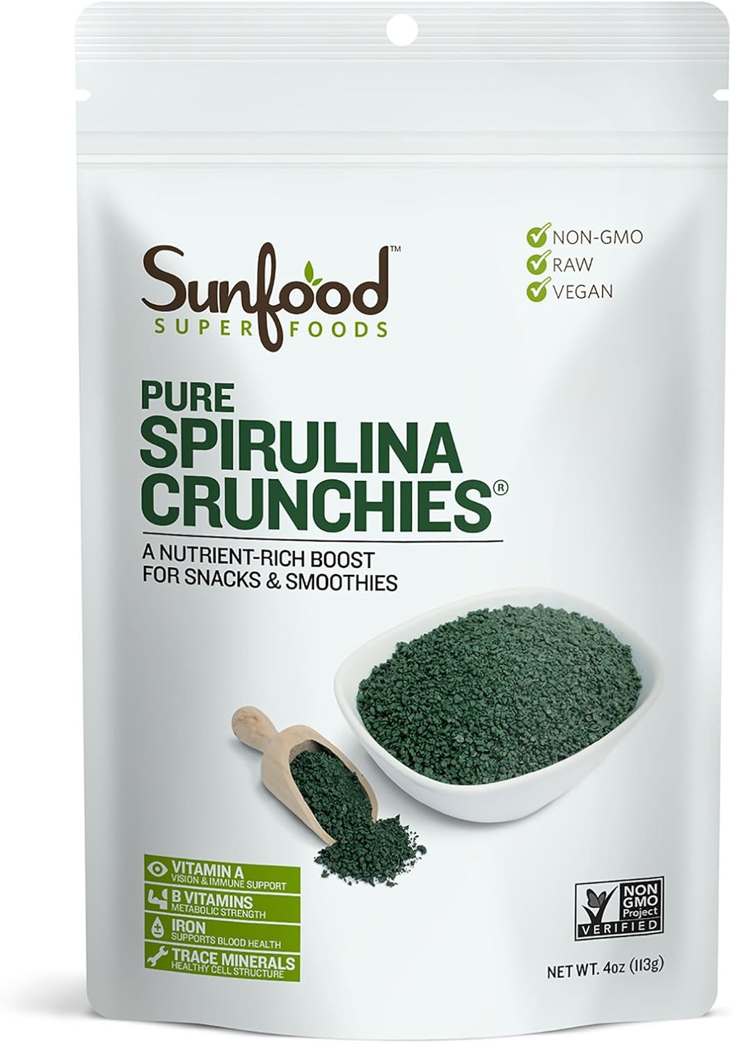 Organic Sunfood Superfoods Spirulina Crunchies Tablets - 4 oz Bag