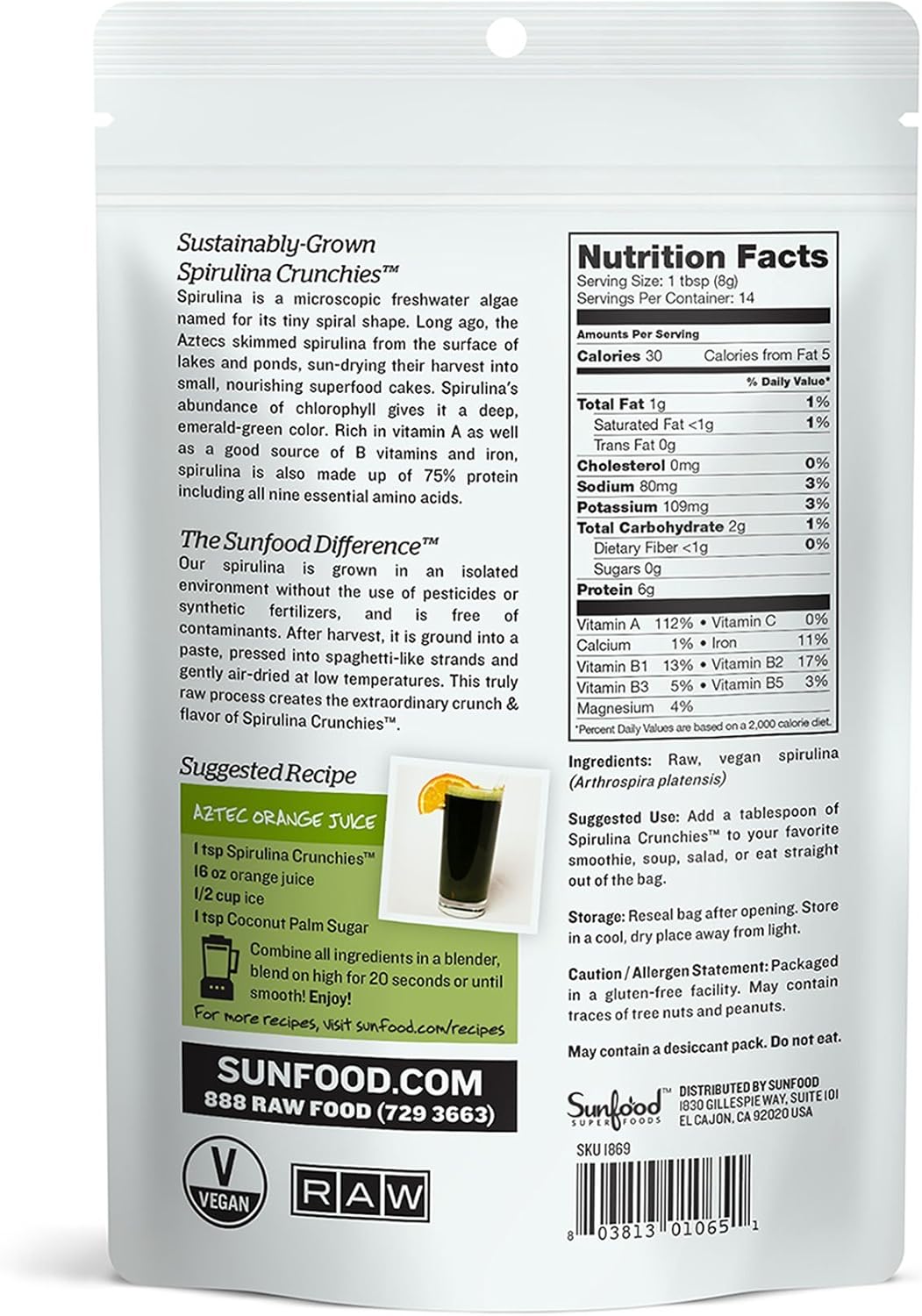 Organic Sunfood Superfoods Spirulina Crunchies Tablets - 4 oz Bag