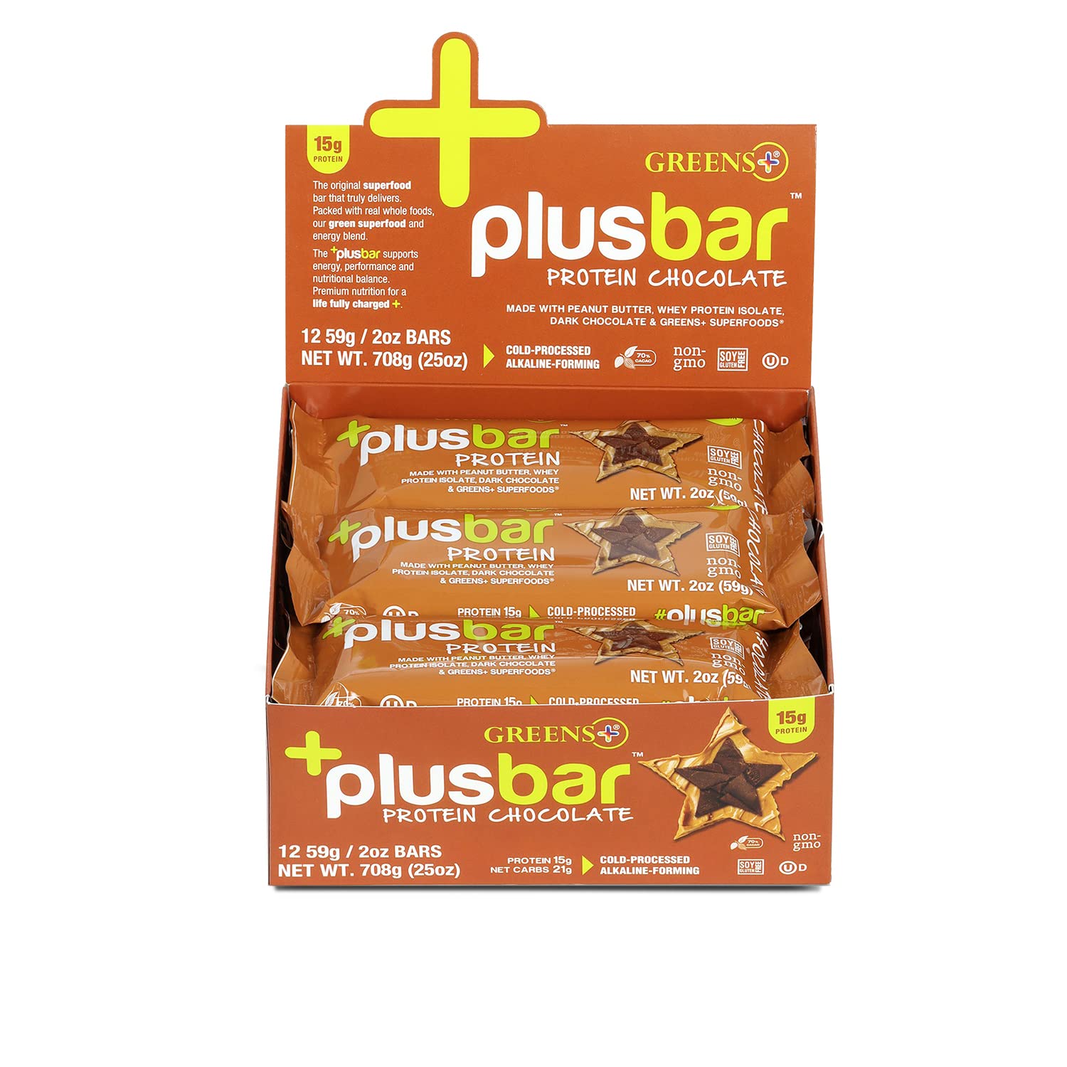 Organic Super Greens Dark Chocolate Protein Bars with Whey Isolate - Gluten Free & Vegan Meal Replacement Snacks (12 Bars)