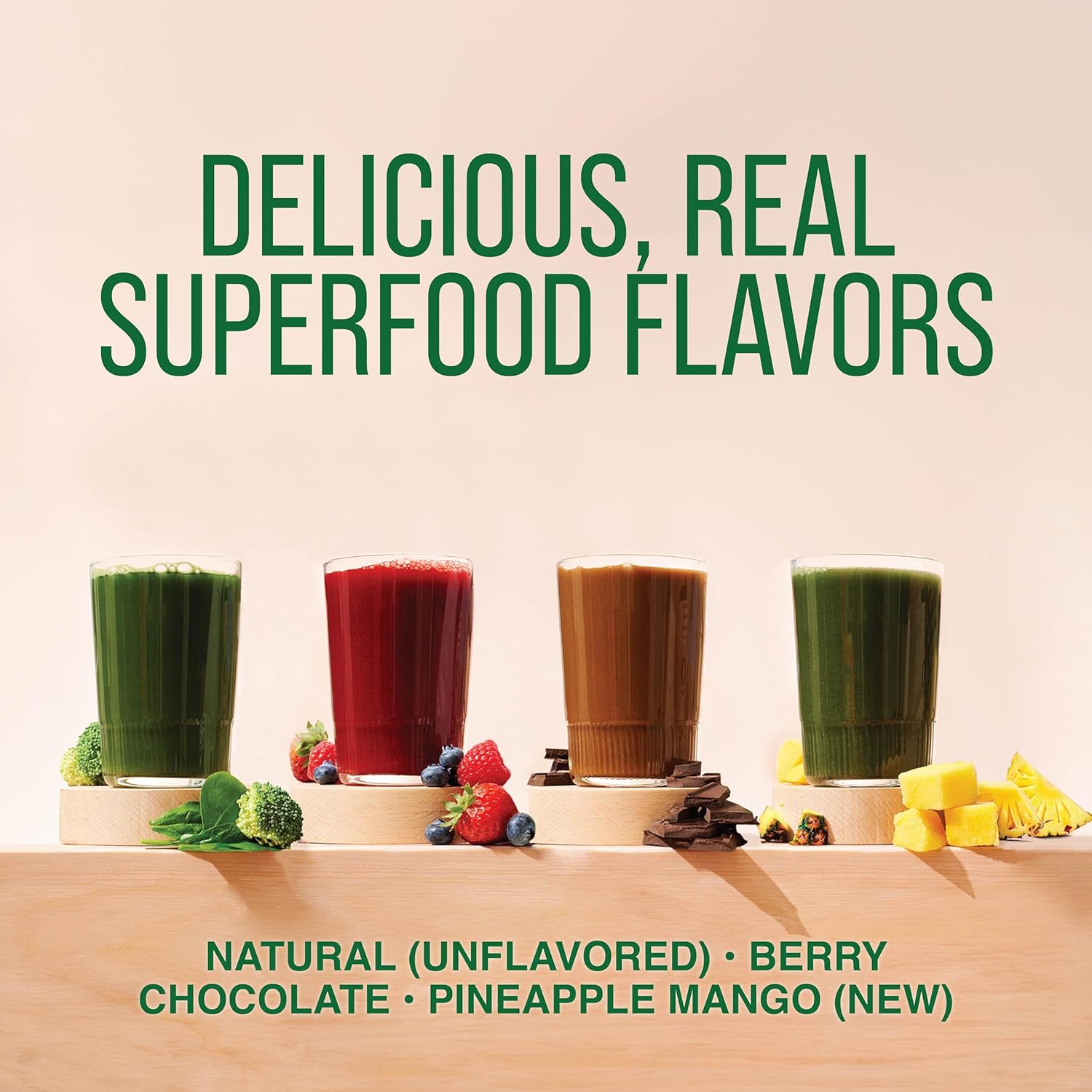 Organic Super Greens Drink Mix with Fiber & Probiotics, 50 Superfoods, Natural Flavor, Supports Energy - 60 Servings 900g