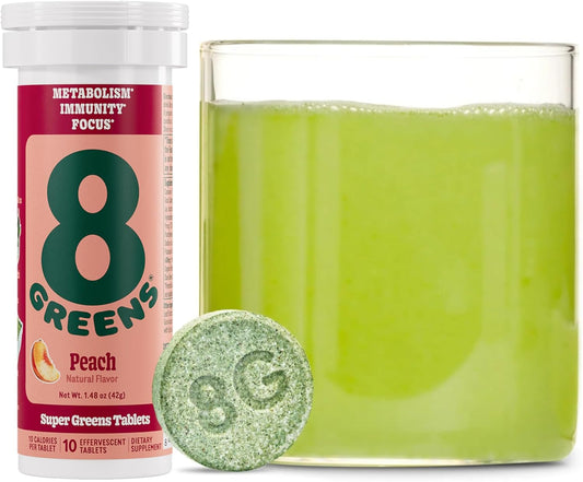 Organic Super Greens Effervescent Tablets with Aloe Vera, Spirulina, Chlorella - Boost Metabolism, Immunity, and Focus - 10 Servings