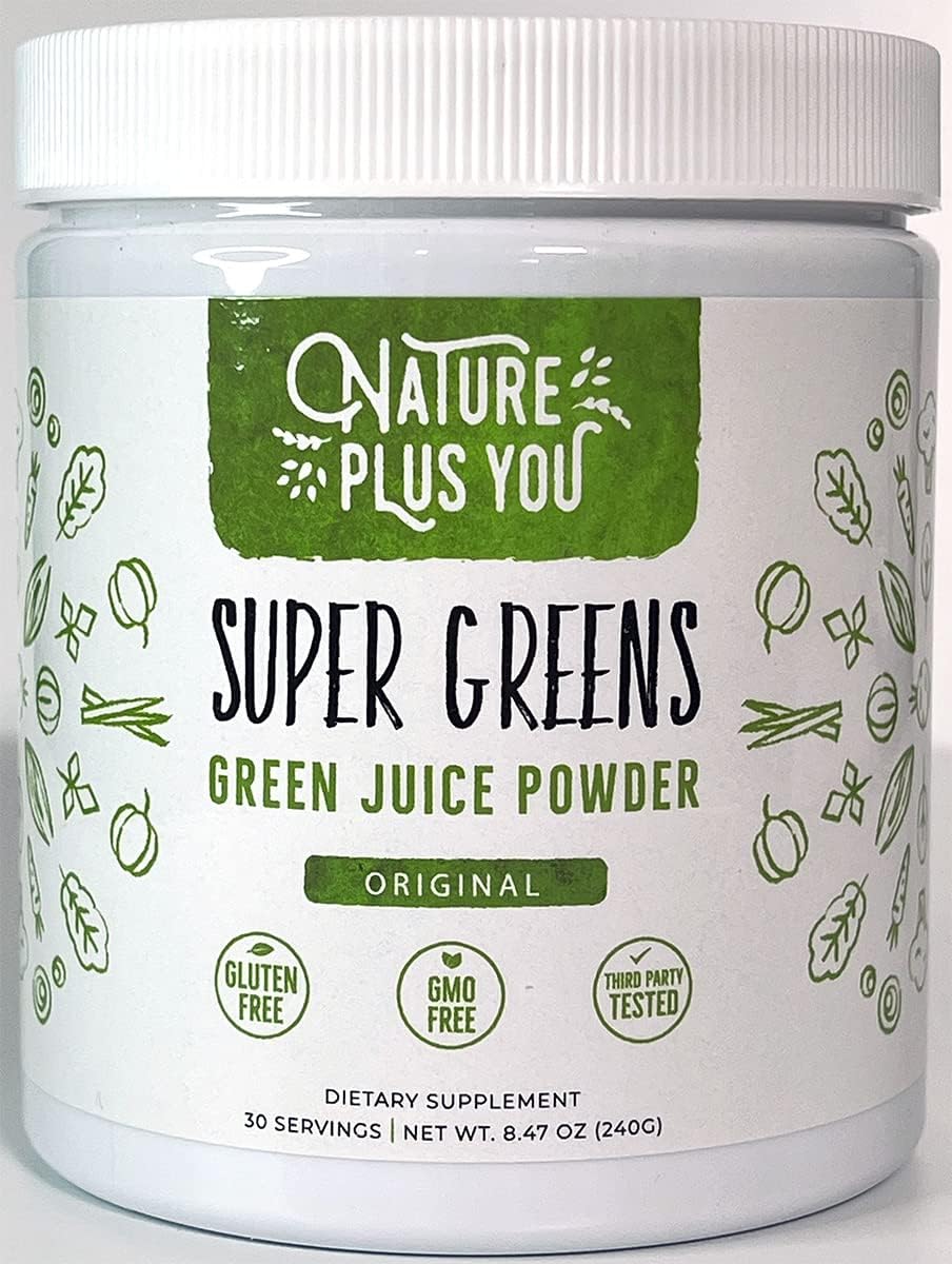 Organic Super Greens Powder Blend with Spirulina, Alfalfa, Probiotics, Fiber, Digestive Enzymes - Non-GMO, No Artificial Sweeteners - 30 Servings