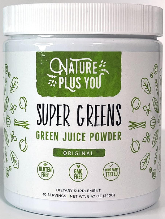 Organic Super Greens Powder Blend with Spirulina, Alfalfa, Probiotics, Fiber, Digestive Enzymes - Non-GMO, No Artificial Sweeteners - 30 Servings