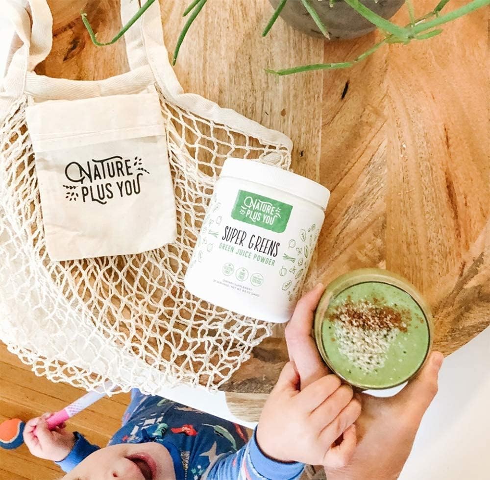 Organic Super Greens Powder Blend with Spirulina, Alfalfa, Probiotics, Fiber, Digestive Enzymes - Non-GMO, No Artificial Sweeteners - 30 Servings