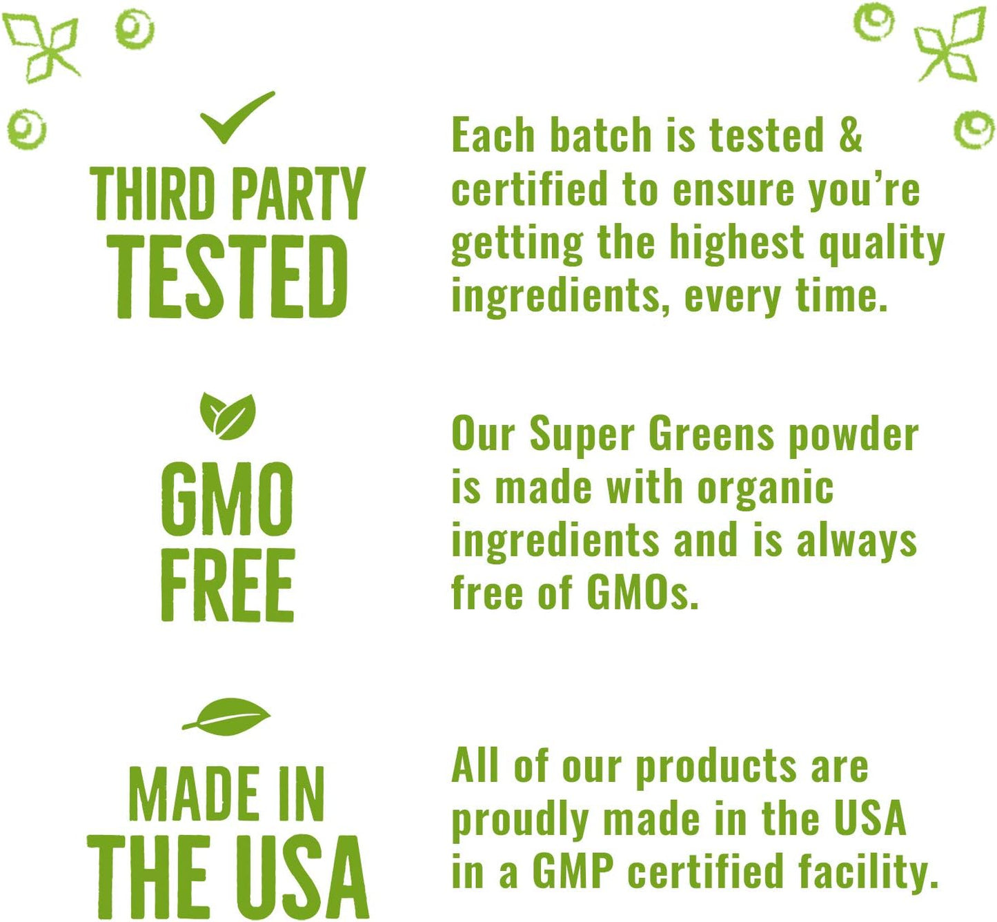 Organic Super Greens Powder Blend with Spirulina, Alfalfa, Probiotics, Fiber, Digestive Enzymes - Non-GMO, No Artificial Sweeteners - 30 Servings
