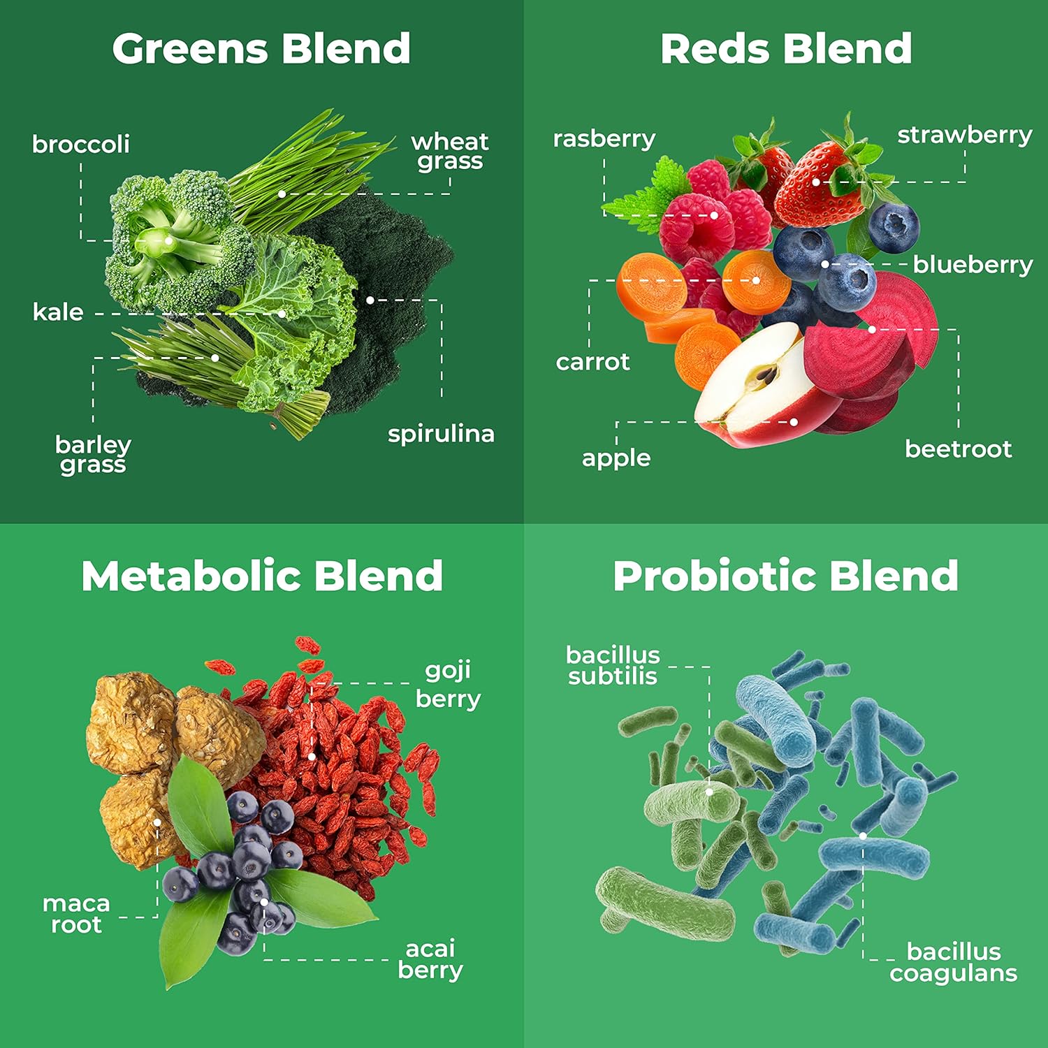Organic Super Greens Powder Travel Packs - 14 Servings for Memory & Digestion - Vegan & Non-GMO - Rich in Spirulina, Goji, Beetroot, Pomegranate - Best Taste