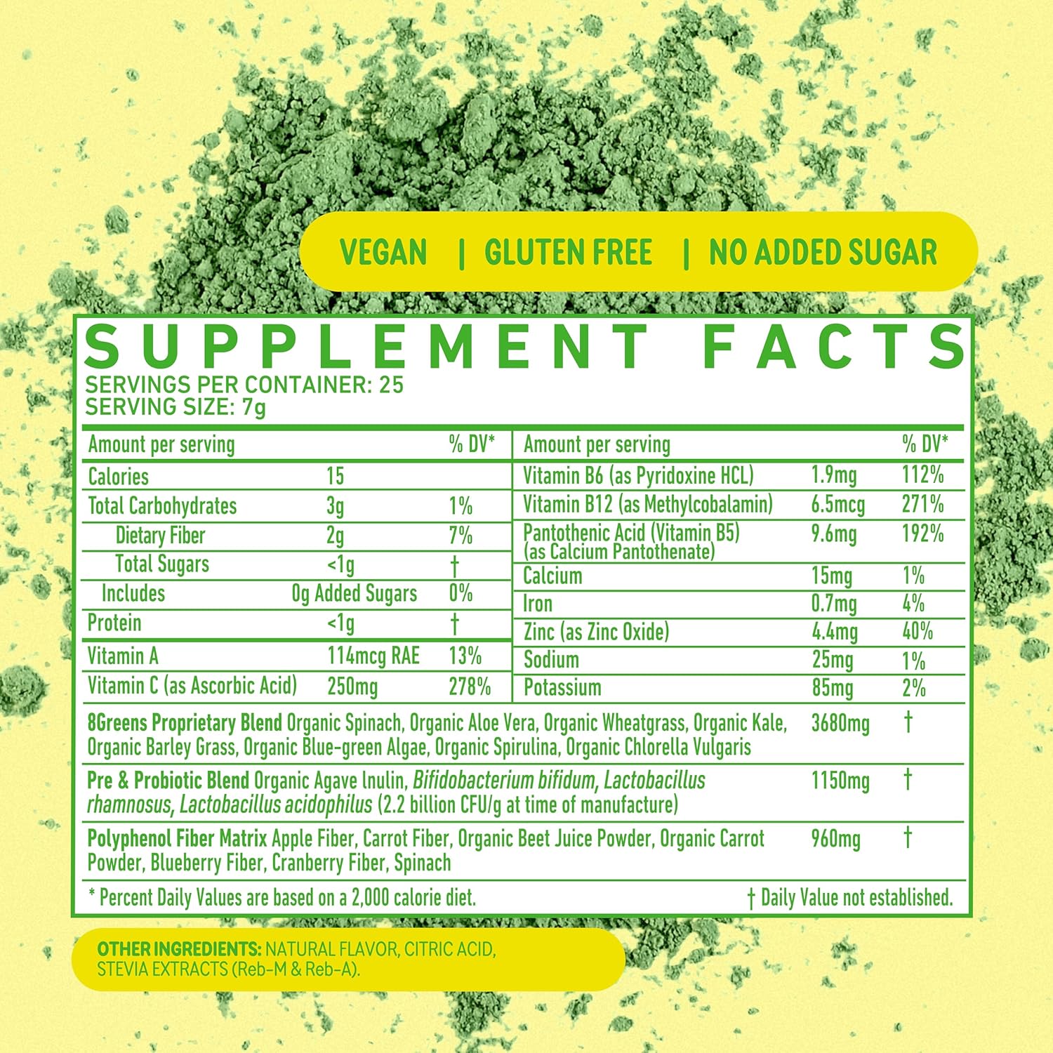 Organic Super Greens Powder with Prebiotic & Probiotic Blend for Gut Health - 25 Servings, Metabolism & Debloating Support