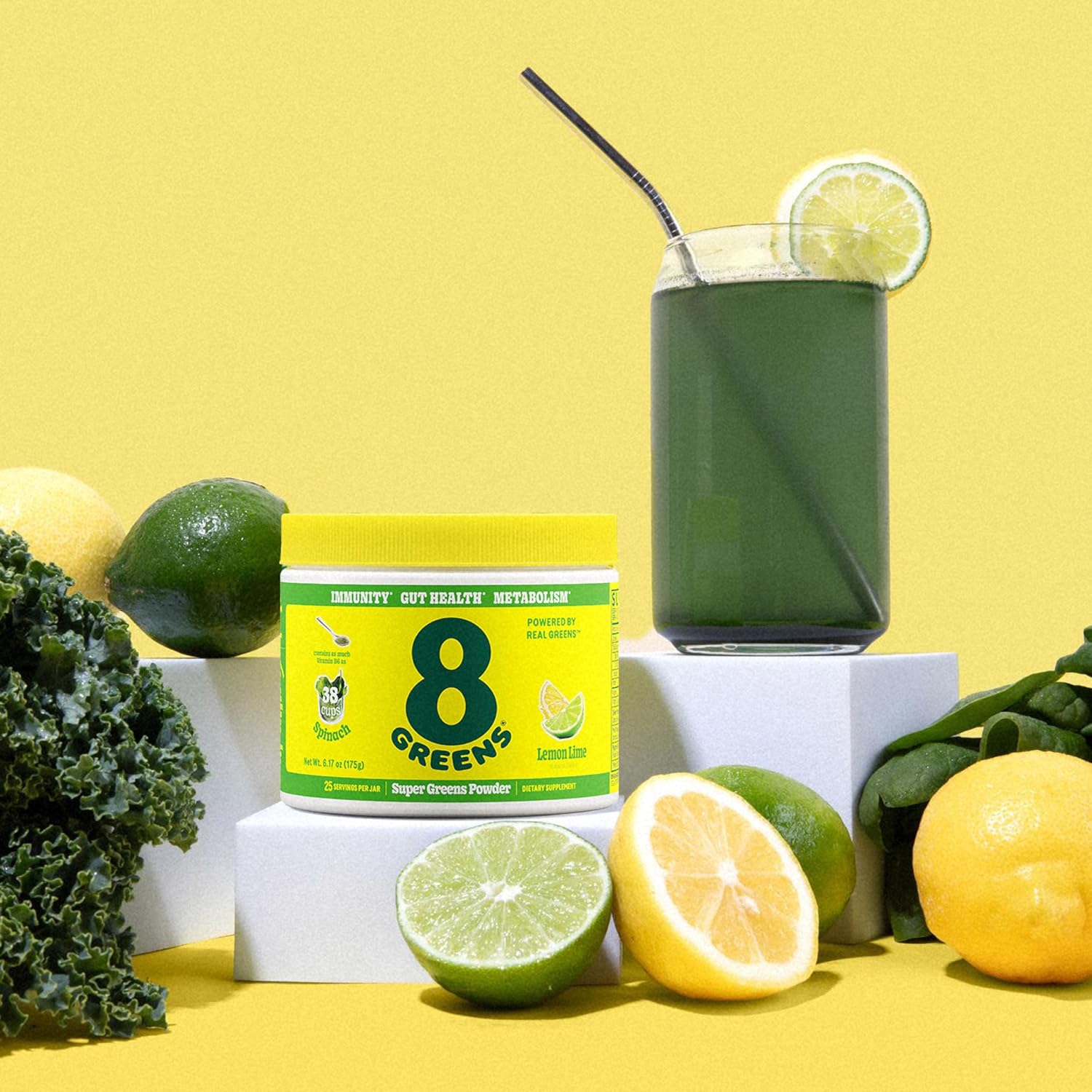 Organic Super Greens Powder with Prebiotic & Probiotic Blend for Gut Health - 25 Servings, Metabolism & Debloating Support