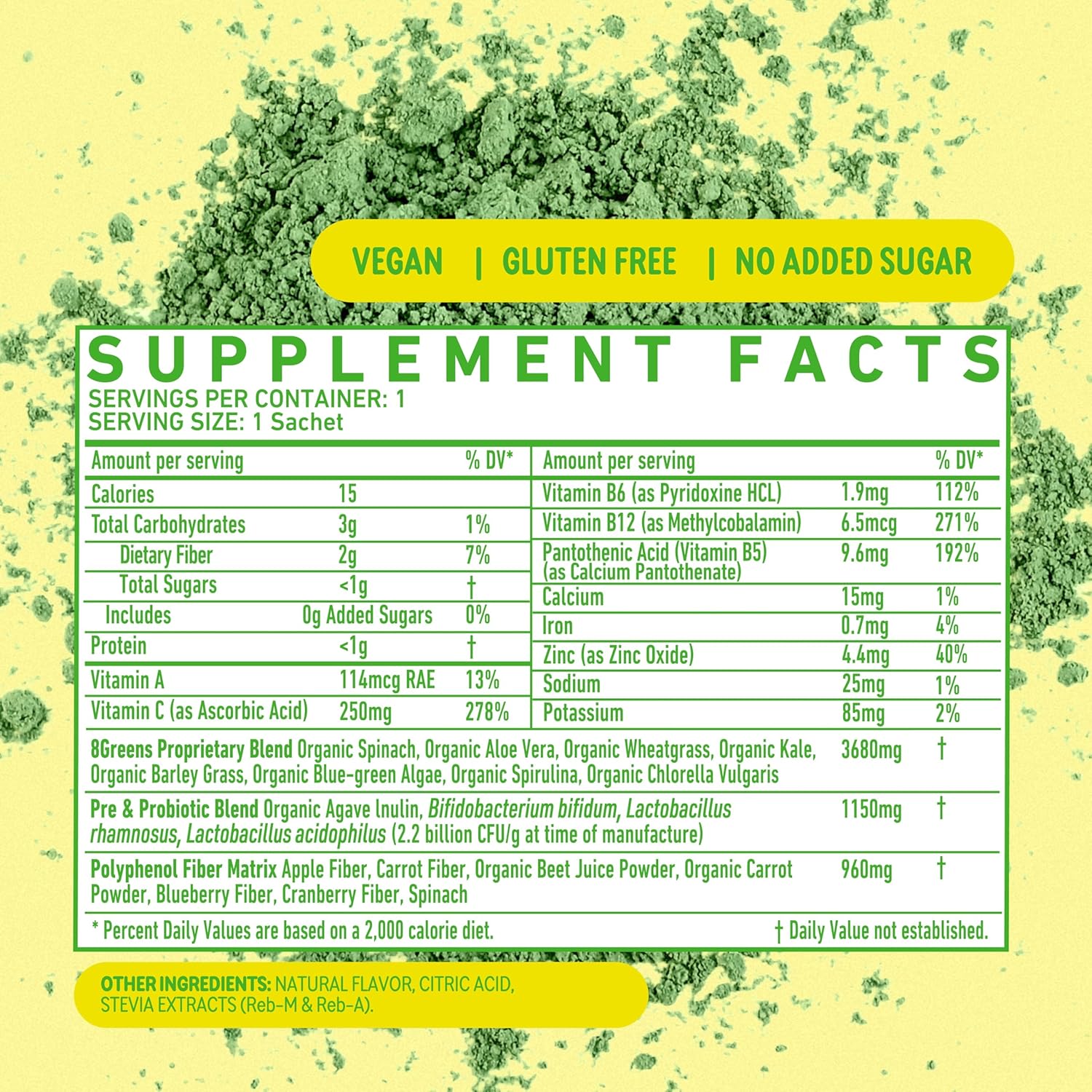 Organic Super Greens Powder with Prebiotics & Probiotics for Gut Health, Metabolism, Debloating - Spirulina, Chlorella, Lemon Lime 7 Servings