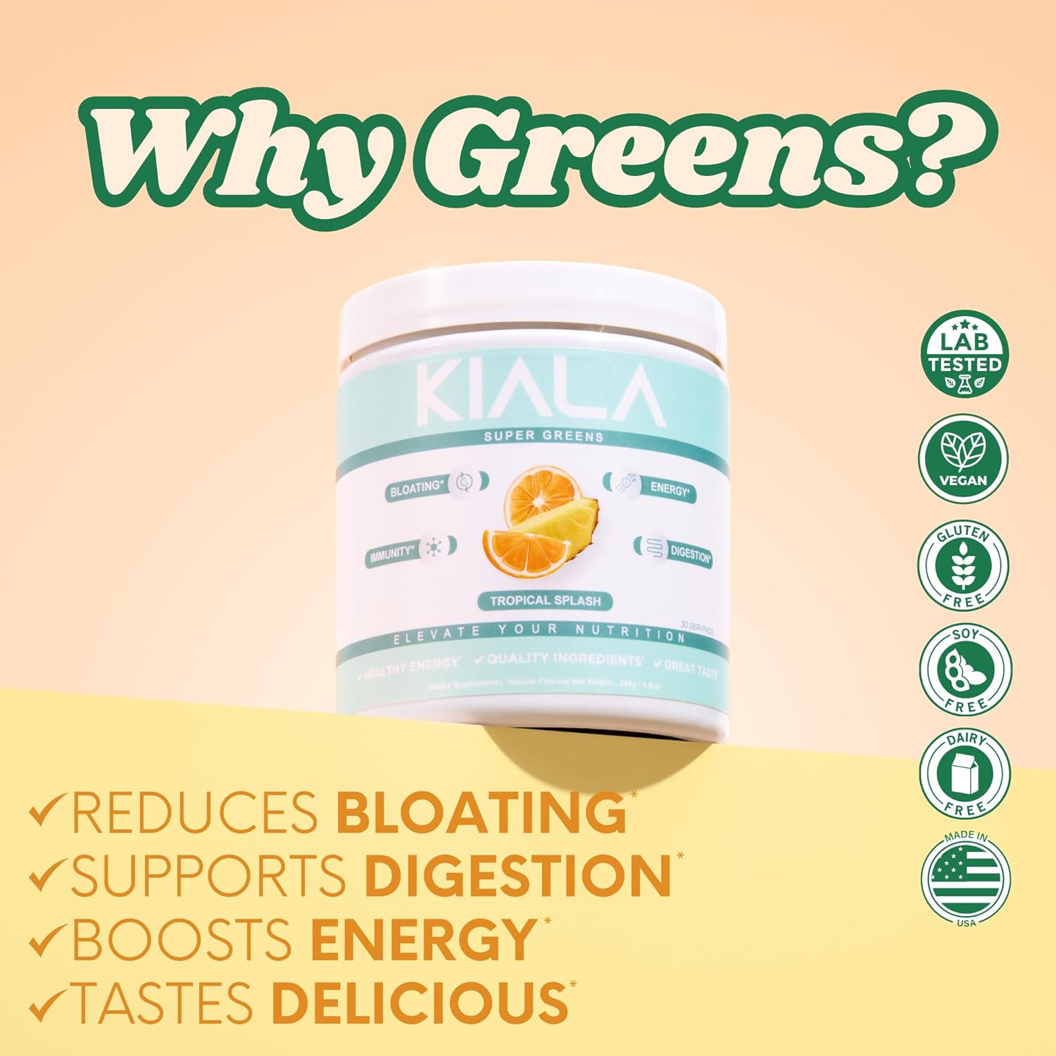 Organic Super Greens Powder with Spirulina & Chlorella for Digestion, Gut Health & Energy - Tropical Splash + Miami Vice, 30 Servings