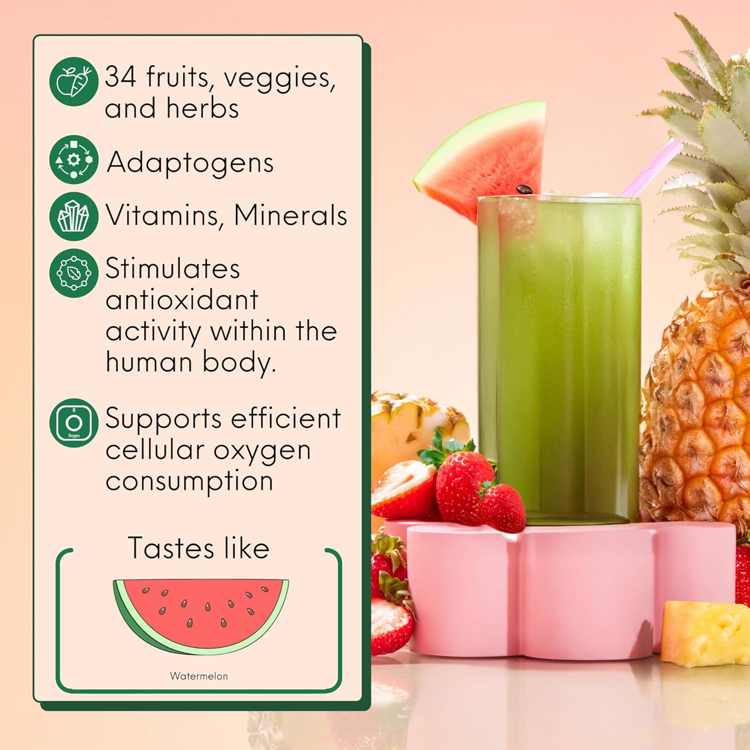 Organic Super Greens Powder with Spirulina & Chlorella for Digestion, Gut Health, Immunity & Energy - Gluten-Free, Vegan - Miami Vice & Watermelon Slush Flavors - 30 Servings