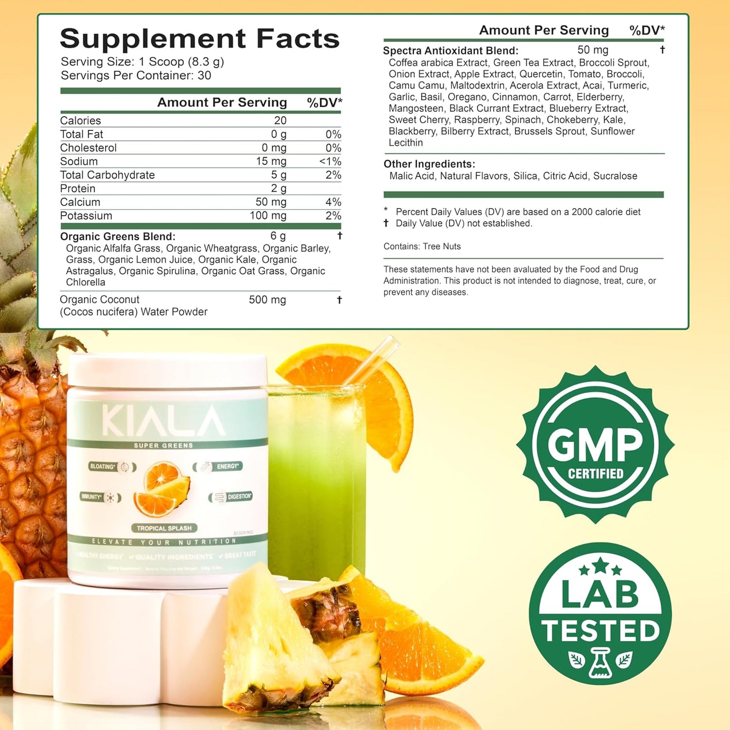 Organic Super Greens Powder with Spirulina & Chlorella for Digestion, Gut Health & Energy - Tropical Splash + Miami Vice, 30 Servings