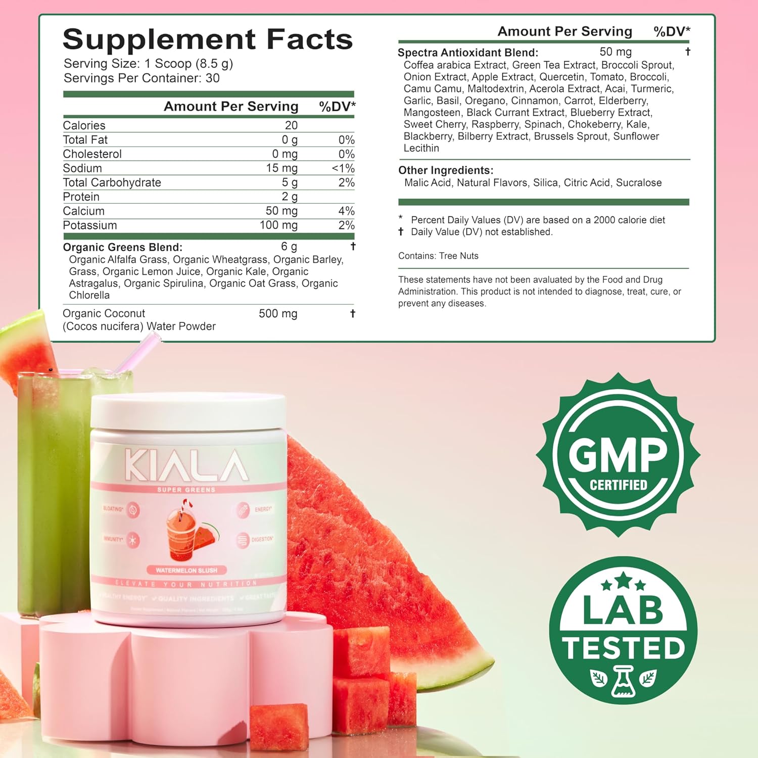 Organic Super Greens Powder with Spirulina & Chlorella for Digestion, Gut Health, Immunity & Energy - Watermelon Slush + Tropical Splash - Vegan & Gluten Free - 30 Servings