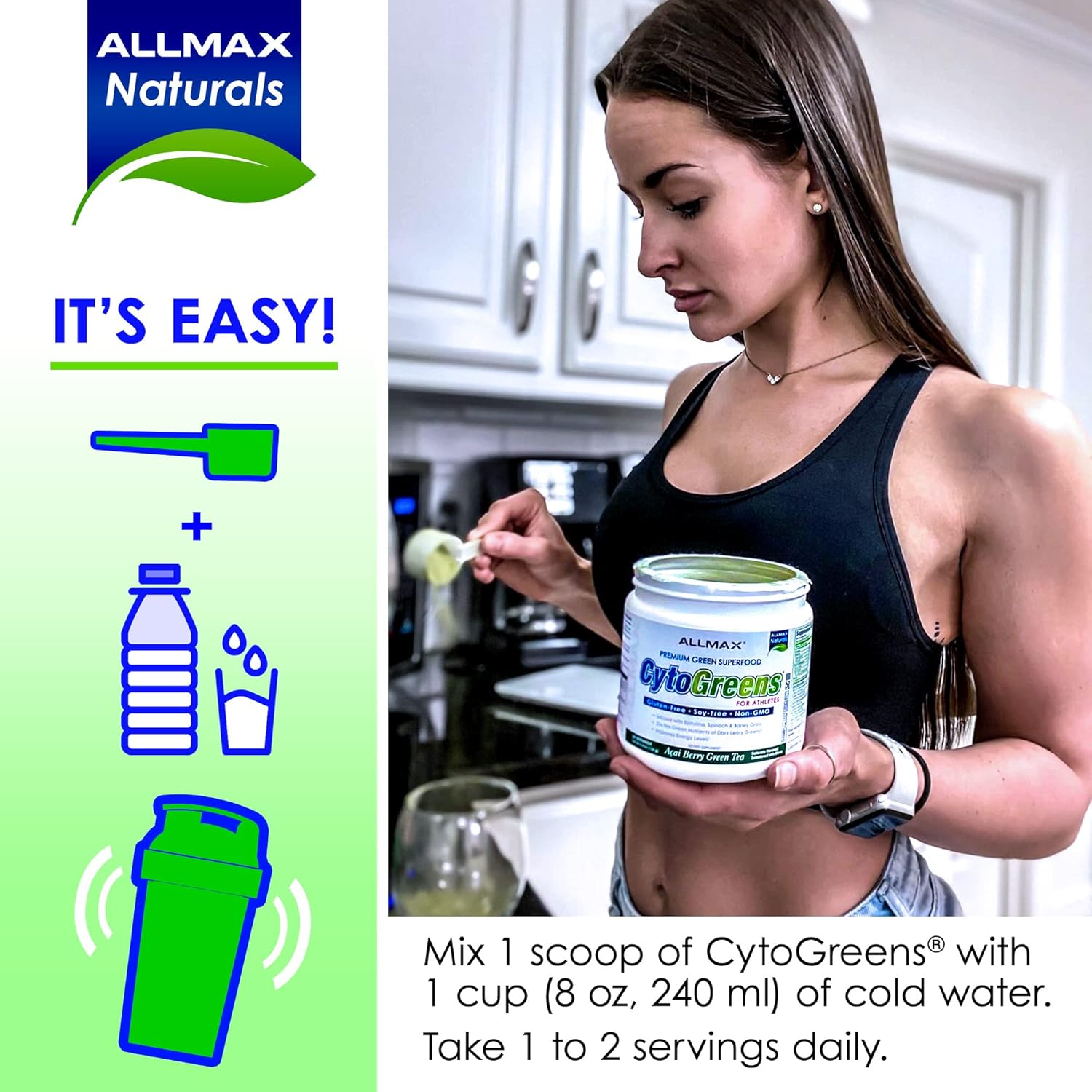 Organic Super Greens Powder with Spirulina, Spinach & Barley Grass - 125g Vegan Supplement for Immune Health and Digestion by ALLMAX Nutrition