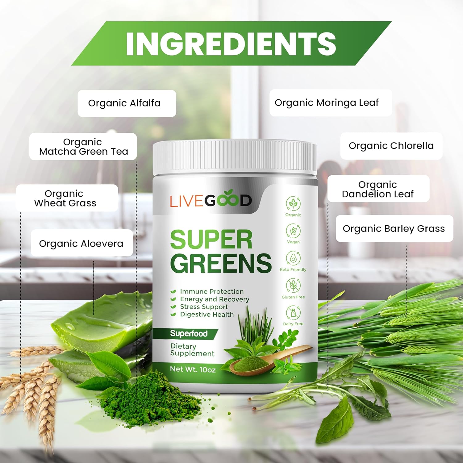 Organic Super Greens & Reds Bundle with Wheat, Barley, Matcha, Aloe, Beet, Pomegranate - Vegan & Gluten-Free
