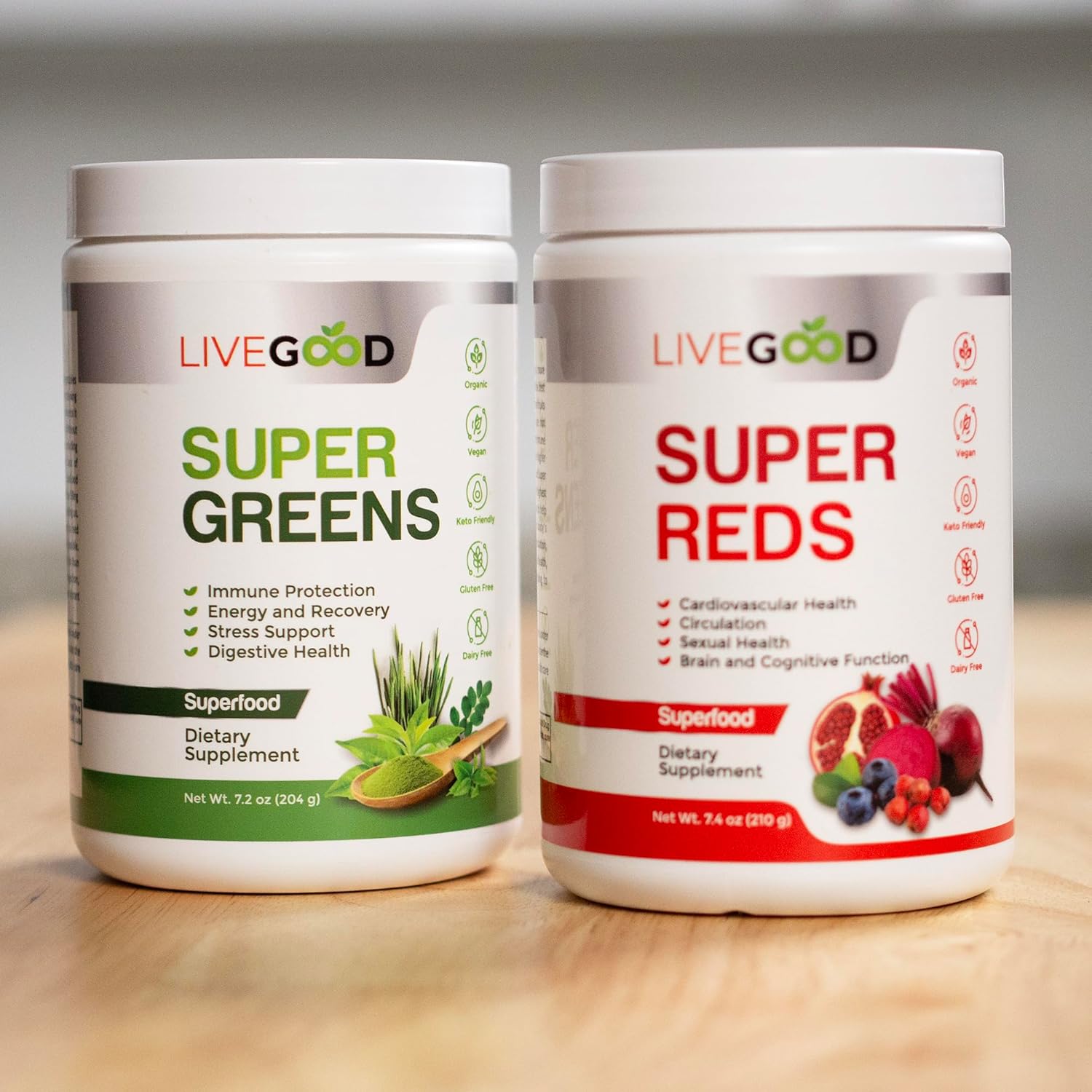 Organic Super Greens & Reds Bundle with Wheat, Barley, Matcha, Aloe, Beet, Pomegranate - Vegan & Gluten-Free