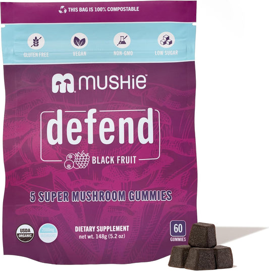Organic Super Mushroom Complex Gummies with 2000mg Reishi, Turkey Tail, Maitake, Chaga & Shiitake - Stress, Gut Health & Immune Support - Vegan, Gluten-Free - 60 Count - BoostGo Australia