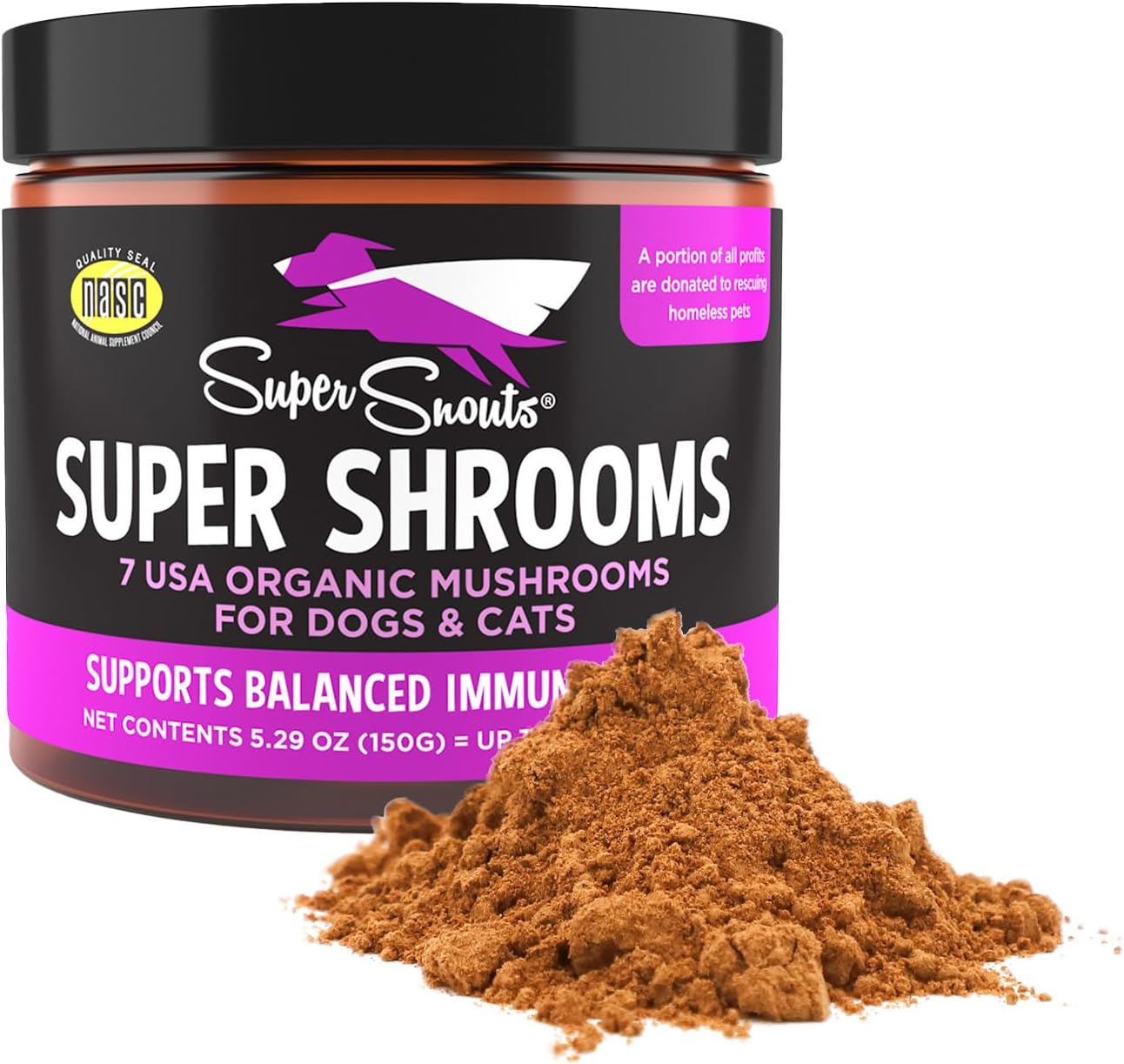 Organic Super Shrooms Immune Support Supplement for Dogs and Cats - 5.29 oz USA Made Non-GMO Powder with 7 Mushroom Blend for Strong Immunity