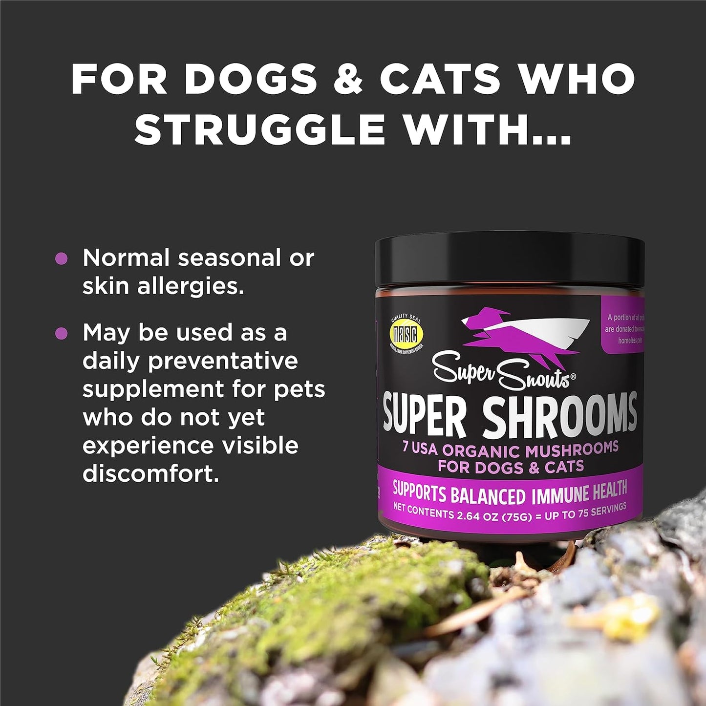 Organic Super Shrooms Immune Support Supplement for Dogs and Cats - 5.29 oz USA Made Non-GMO Powder with 7 Mushroom Blend for Strong Immunity