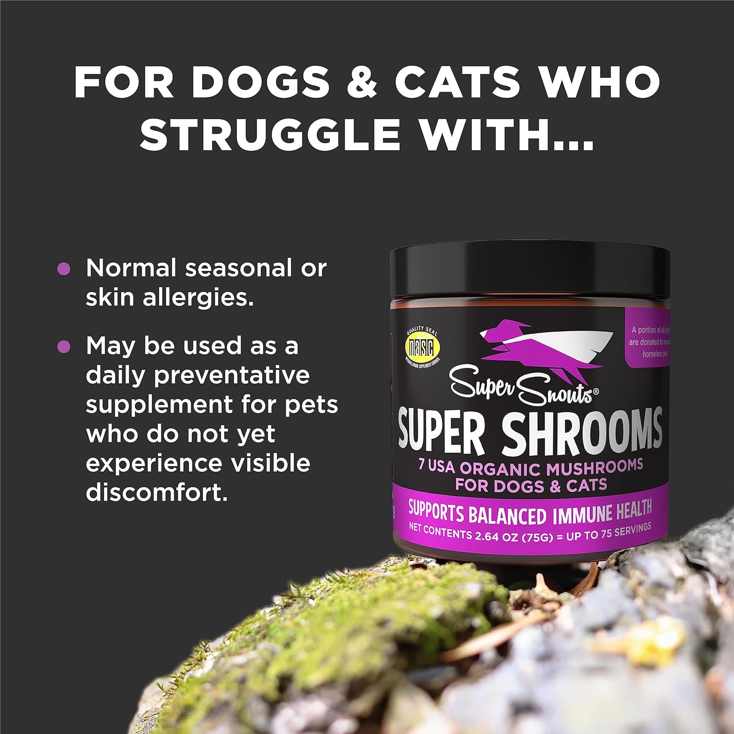 Organic Super Shrooms Immune Support Supplement for Dogs and Cats - 5.29 oz USA Made Non-GMO Powder with 7 Mushroom Blend for Strong Immunity