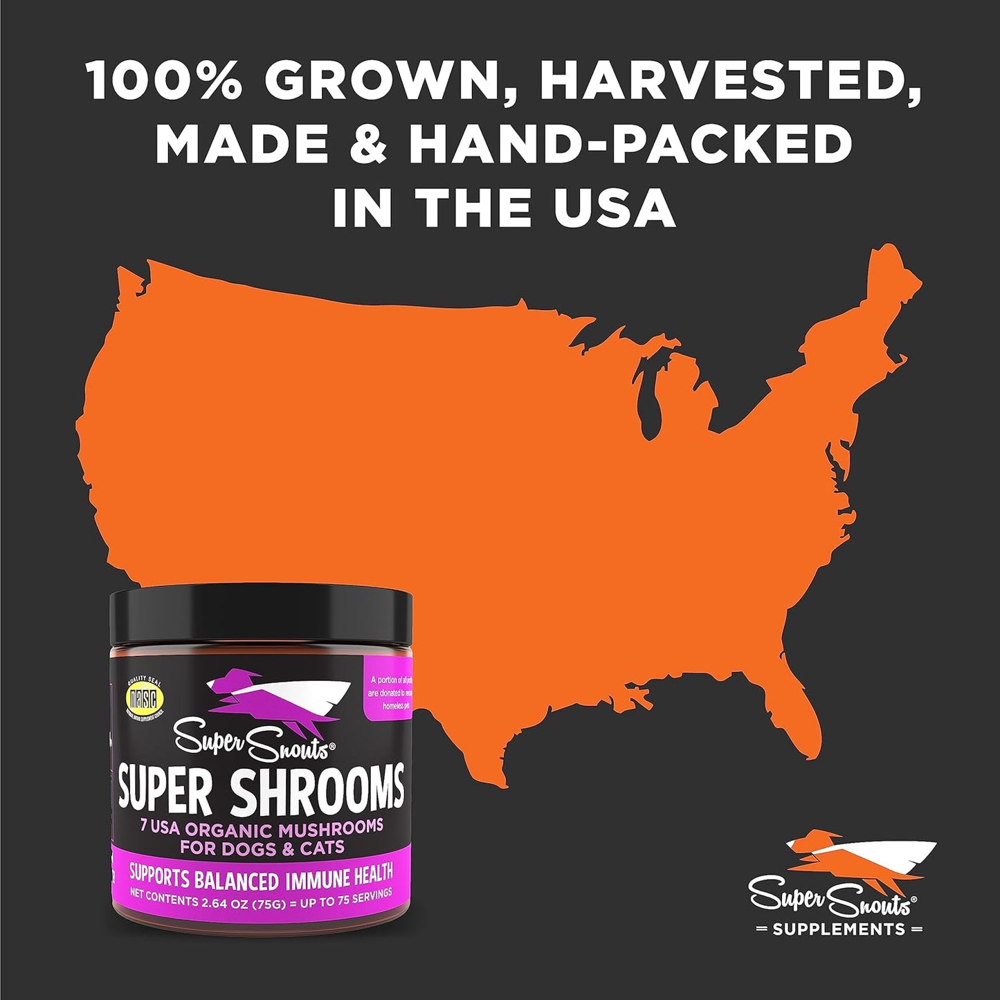 Organic Super Shrooms Immune Support Supplement for Dogs and Cats - 5.29 oz USA Made Non-GMO Powder with 7 Mushroom Blend for Strong Immunity