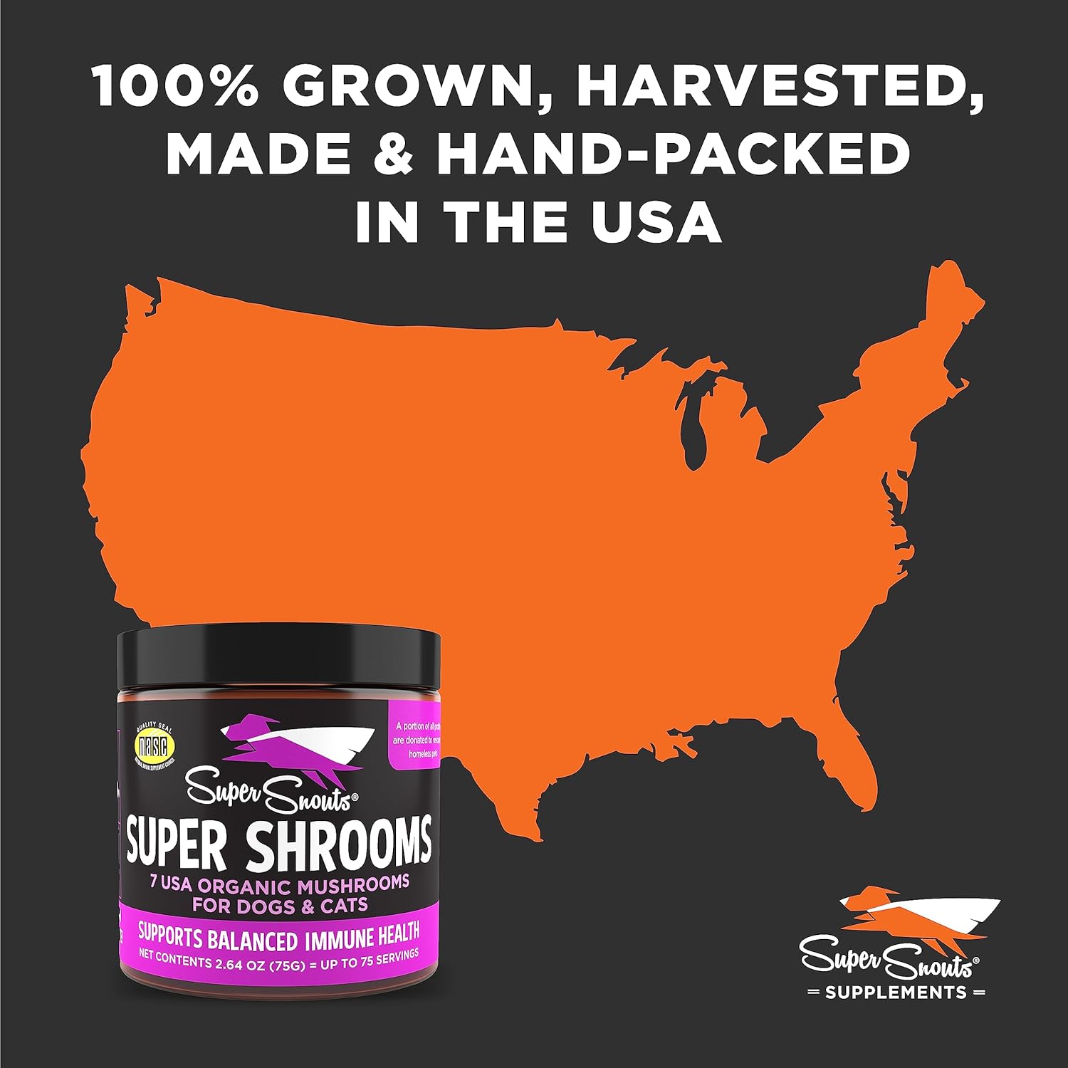 Organic Super Shrooms Immune Support Supplement for Dogs and Cats - 5.29 oz USA Made Non-GMO Powder with 7 Mushroom Blend for Strong Immunity