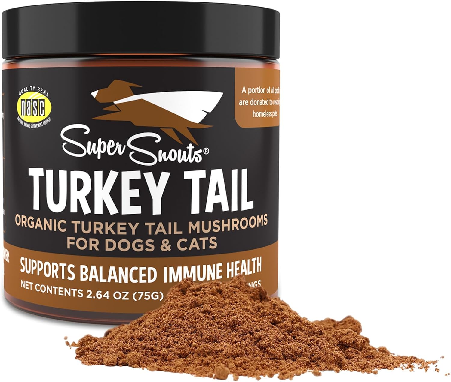 Organic Super Snouts Turkey Tail Mushroom Supplement Powder for Dogs & Cats - 2.64 oz, Made in USA, Antioxidant, Inflammation, Immune Support