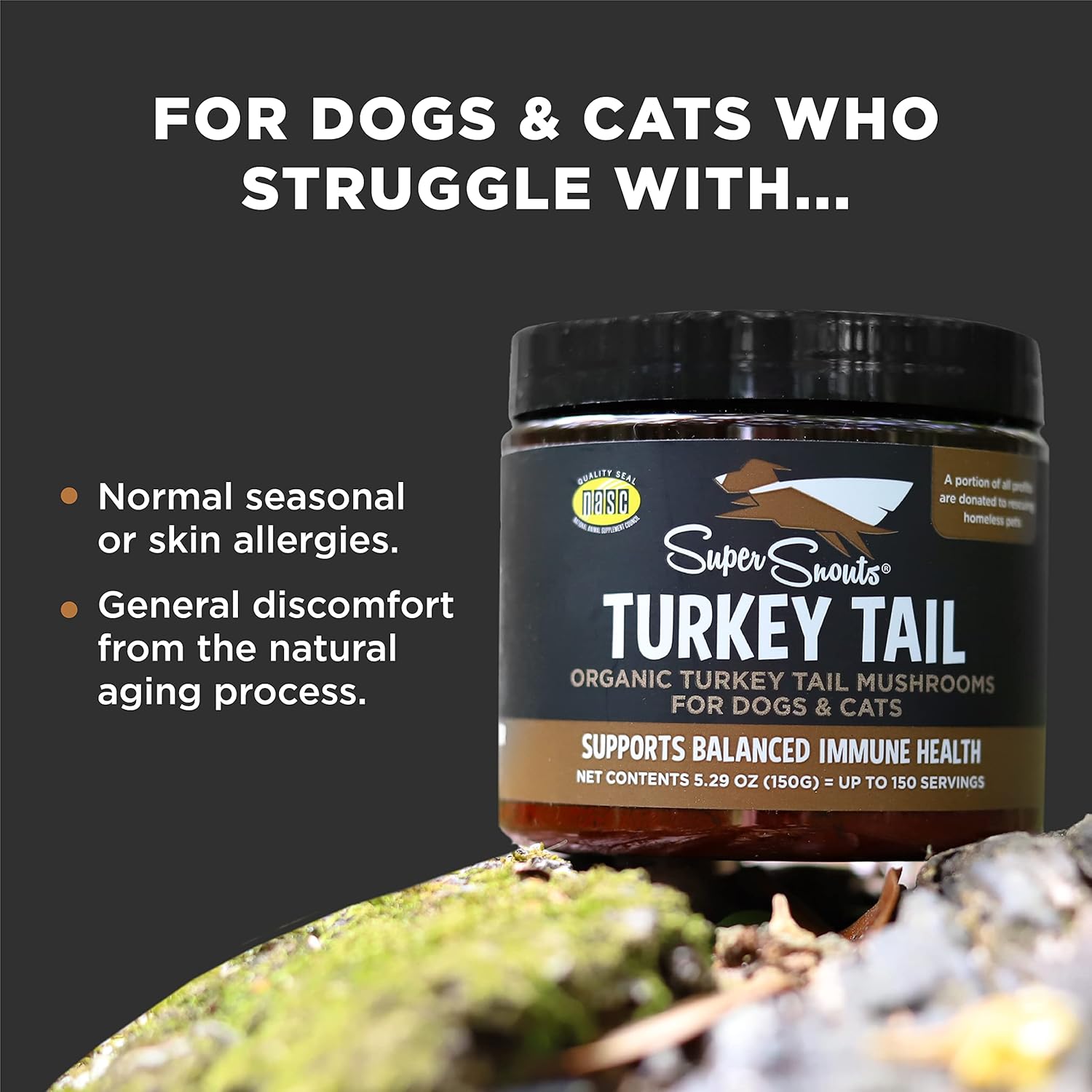 Organic Super Snouts Turkey Tail Mushroom Supplement Powder for Dogs & Cats - 2.64 oz, Made in USA, Antioxidant, Inflammation, Immune Support