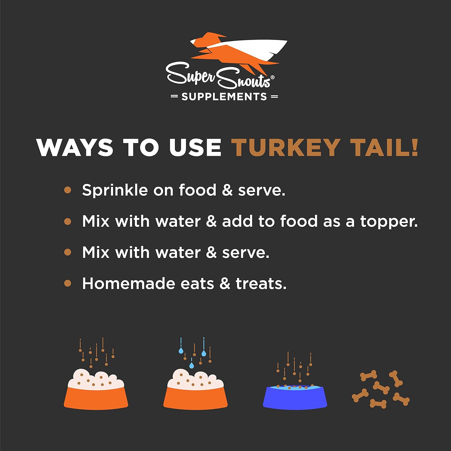 Organic Super Snouts Turkey Tail Mushroom Supplement Powder for Dogs & Cats - 2.64 oz, Made in USA, Antioxidant, Inflammation, Immune Support