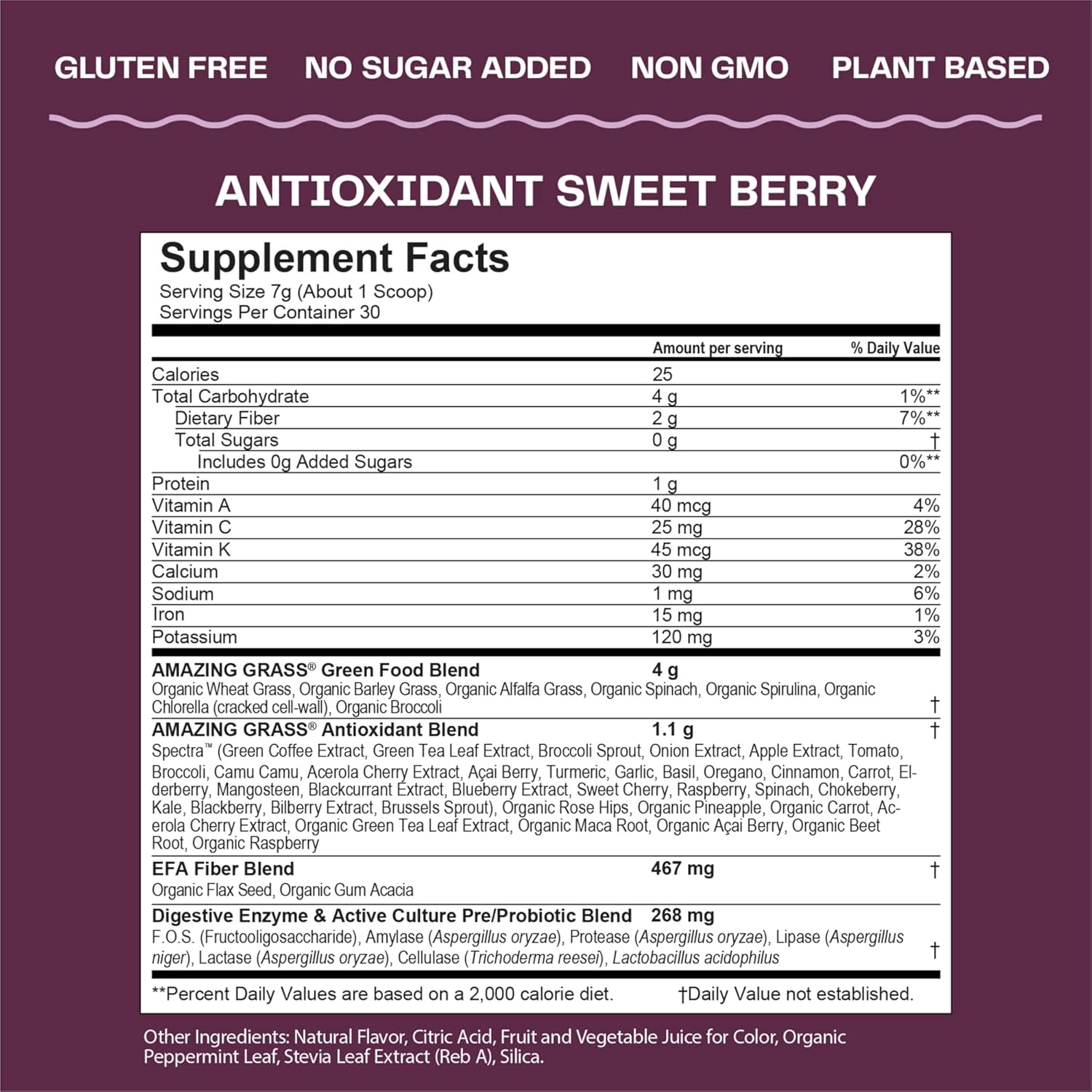 Organic Superfood Antioxidant Greens Powder with Spirulina, Beet Root, Elderberry, Probiotics - Sweet Berry Flavor, 30 Servings