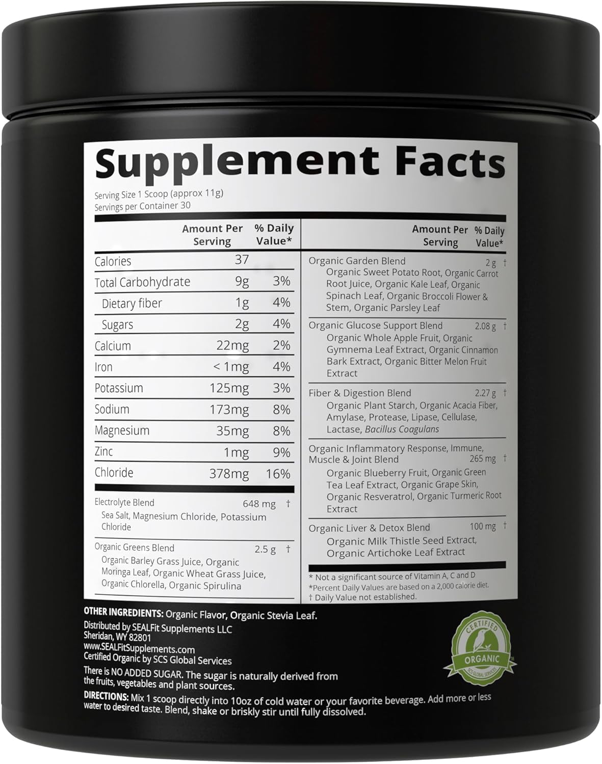 Organic Superfood + Electrolyte Powder by SEALFIT - Energizing Greens Blend with 25+ Superfoods for Hydration. Inspired by Navy Seal Mark Divine.