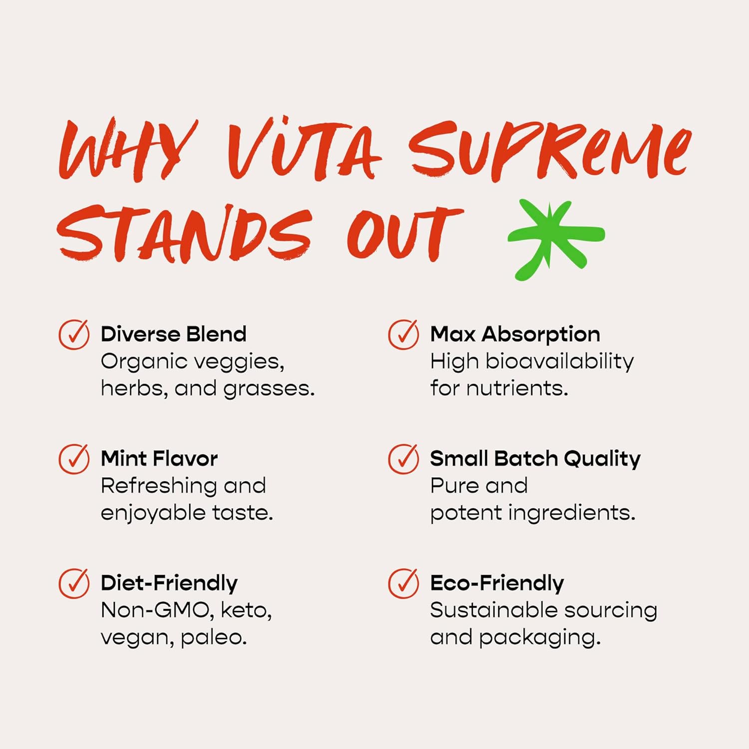 Organic Superfood Greens Powder with MSM for Gut Health, Energy, and Immune Support - Mint Flavor, Sugar Free, Non-GMO, Keto, Vegan - 60 Servings