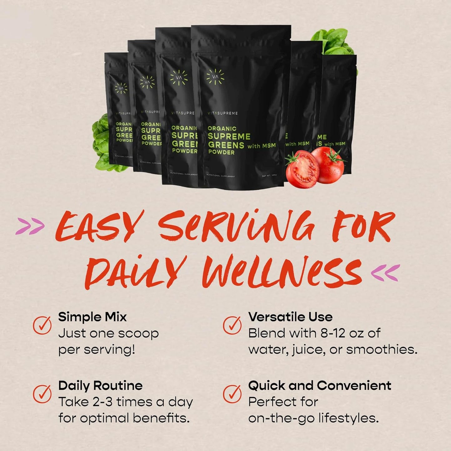 Organic Superfood Greens Powder with MSM for Gut Health, Energy, and Immune Support - Mint Flavor, Sugar Free, Non-GMO, Keto, Vegan - 60 Servings