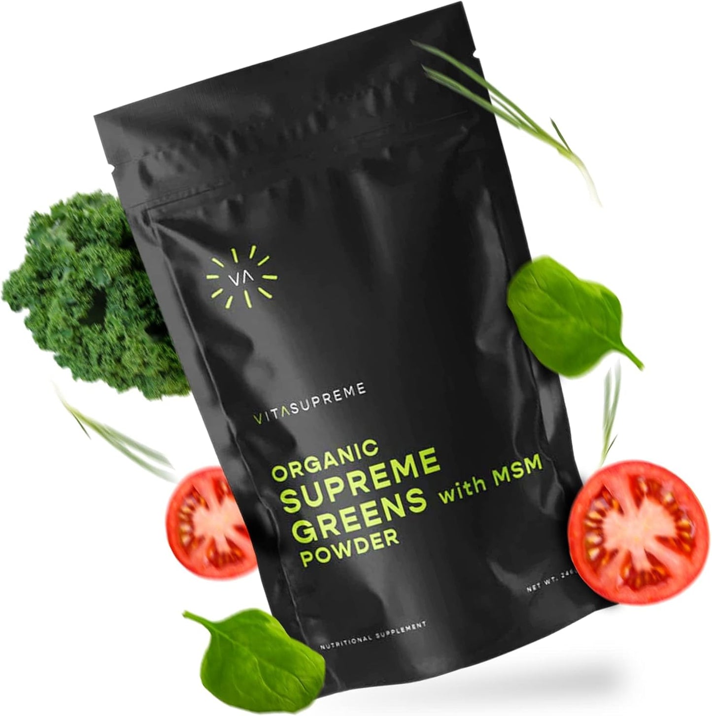 Organic Superfood Greens Powder with MSM for Gut Health, Energy, and Immune Support - Mint Flavor, Sugar Free, Non-GMO, Keto, Vegan - 60 Servings