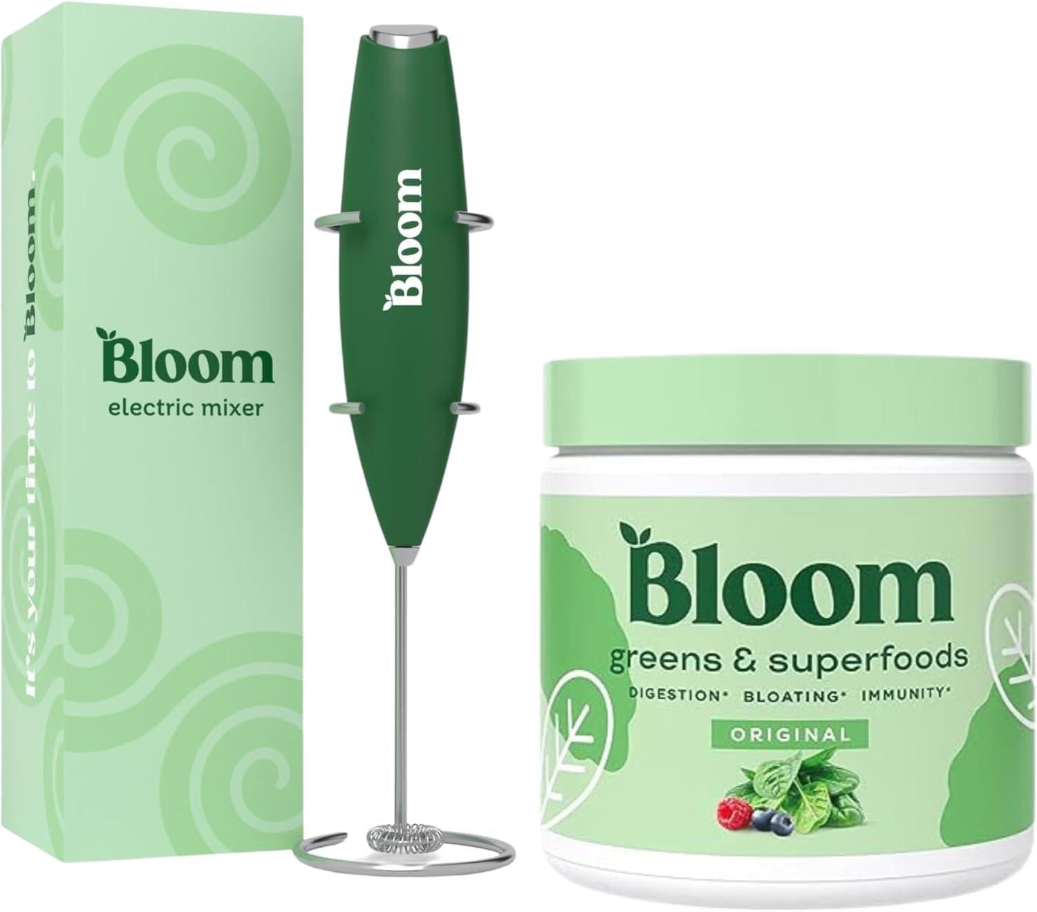 Organic Superfood Greens Powder with Probiotics, Prebiotics, and Digestive Enzymes for Gut Health and Bloating Relief + Milk Frother
