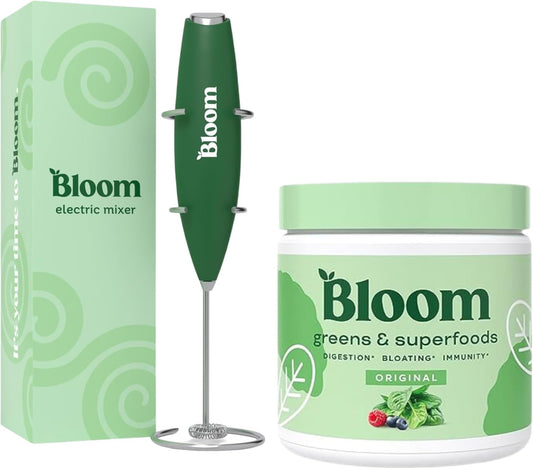 Organic Superfood Greens Powder with Probiotics, Prebiotics, and Digestive Enzymes for Gut Health and Bloating Relief + Milk Frother
