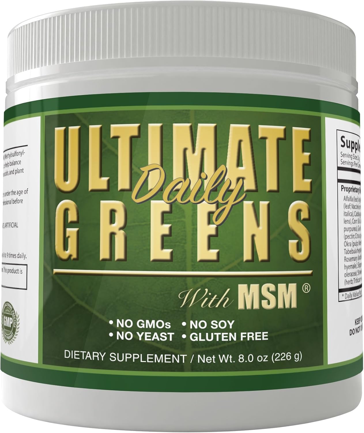 Organic Superfood Greens with MSM Powder | Vegan Friendly | Gluten & Soy Free | Non-GMO | Alkalizing Energy Booster | 8oz 1 Pack | Daily Health Supplement